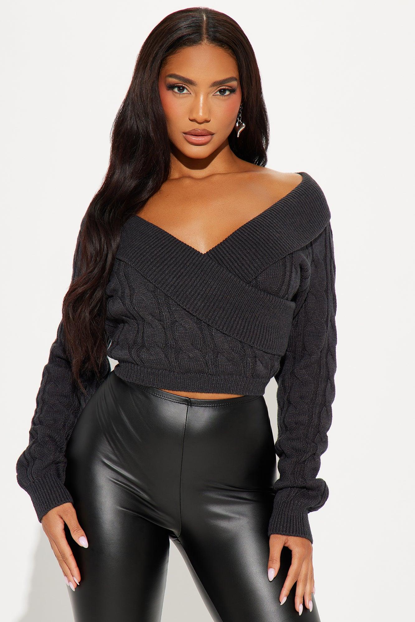 Doing My Best Cropped Sweater - Charcoal Product Image