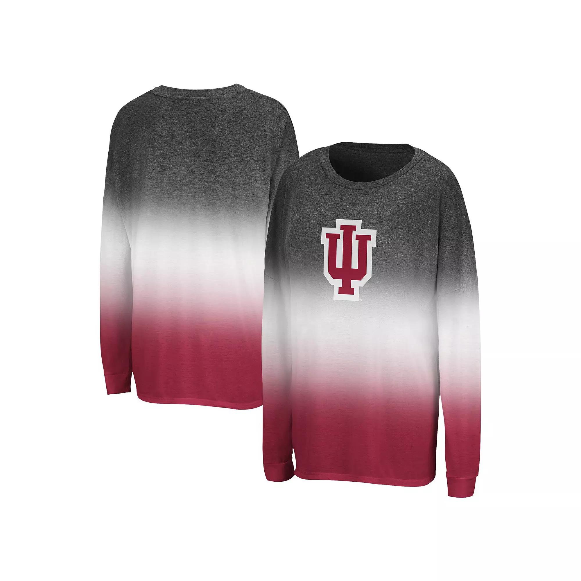 Women's Colosseum Black Indiana Hoosiers Winkle Dip Dye Long Sleeve T-Shirt, Size: Medium Product Image