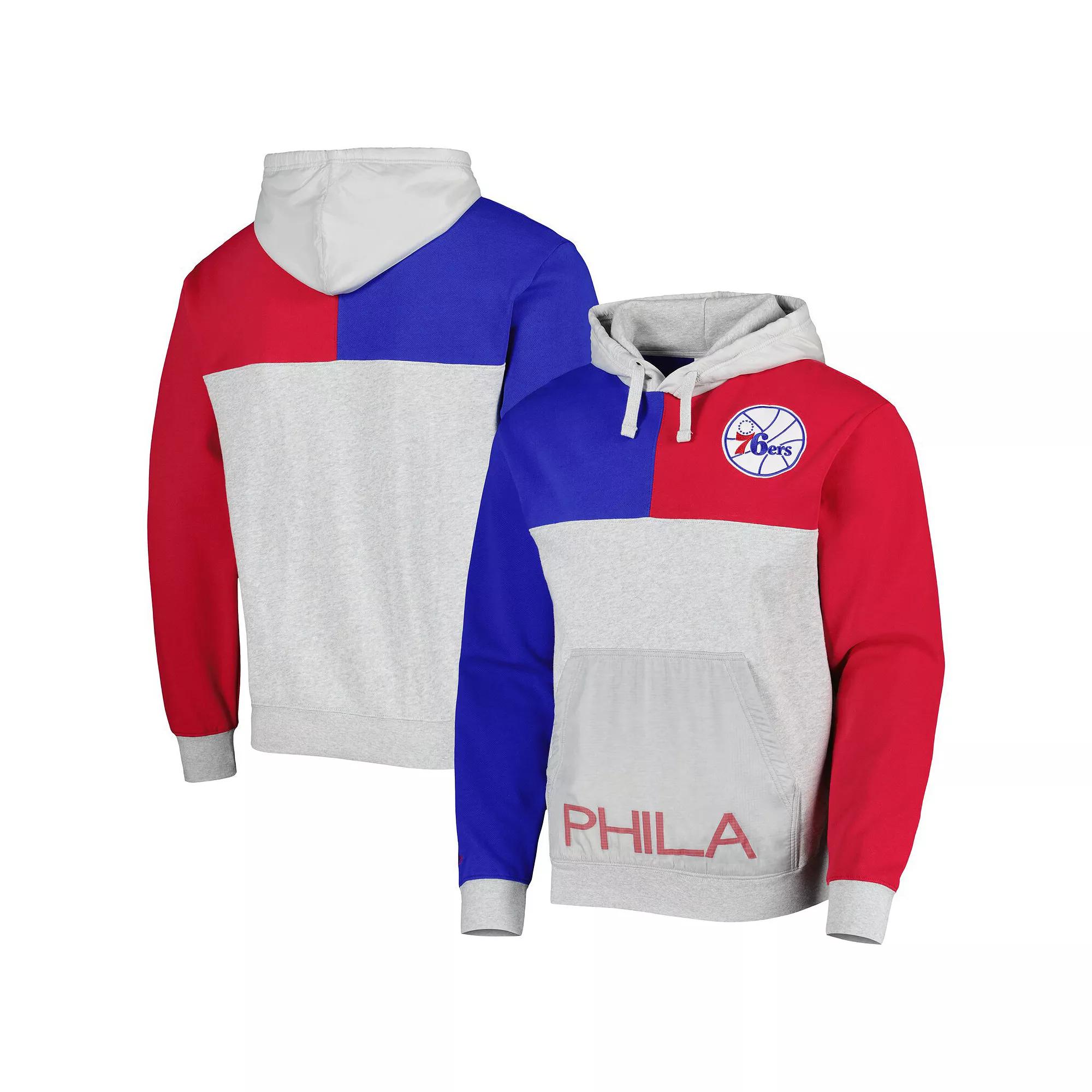 Men's Mitchell & Ness Heather Gray Philadelphia 76ers Tie-Breaker Pullover Hoodie,  Product Image