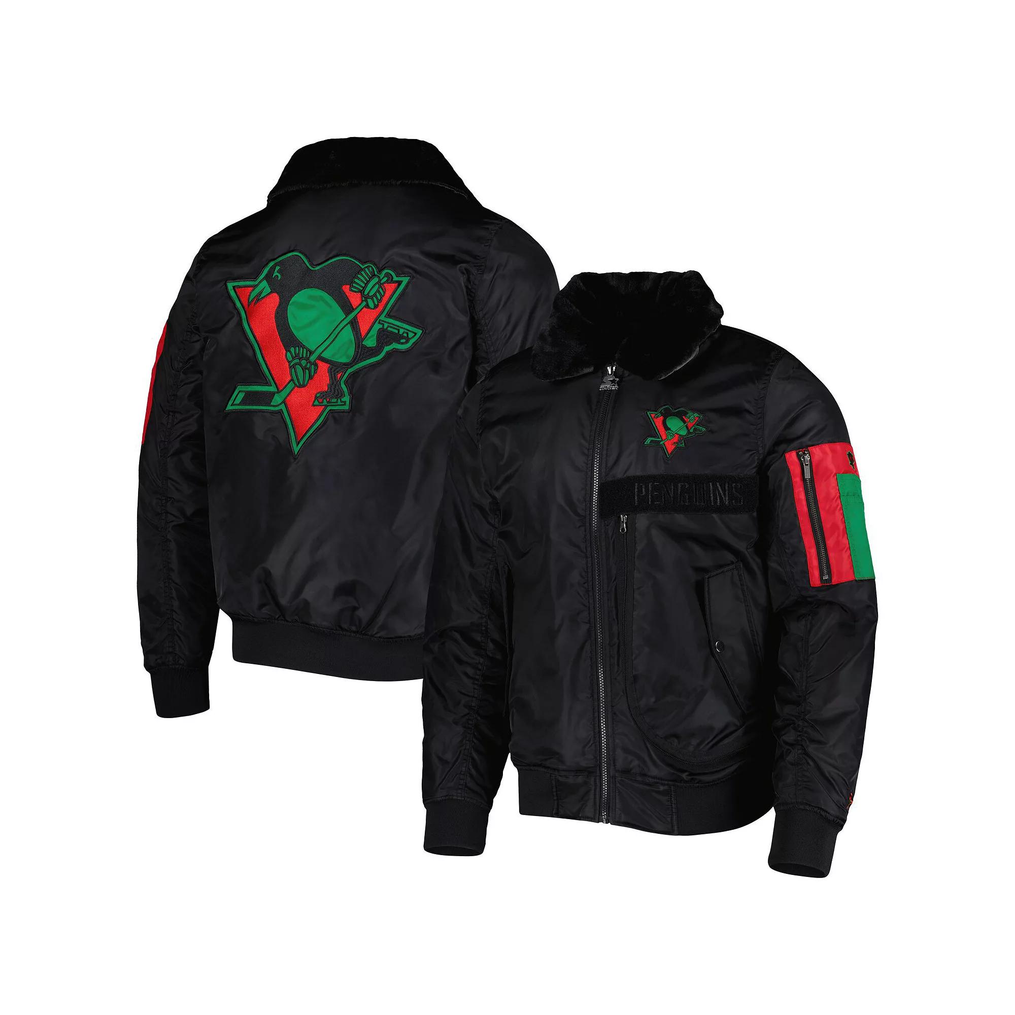 Men's Starter x Ty Mopkins Black Pittsburgh Penguins Black History Month Varsity Full-Zip Jacket, Size: Medium Product Image