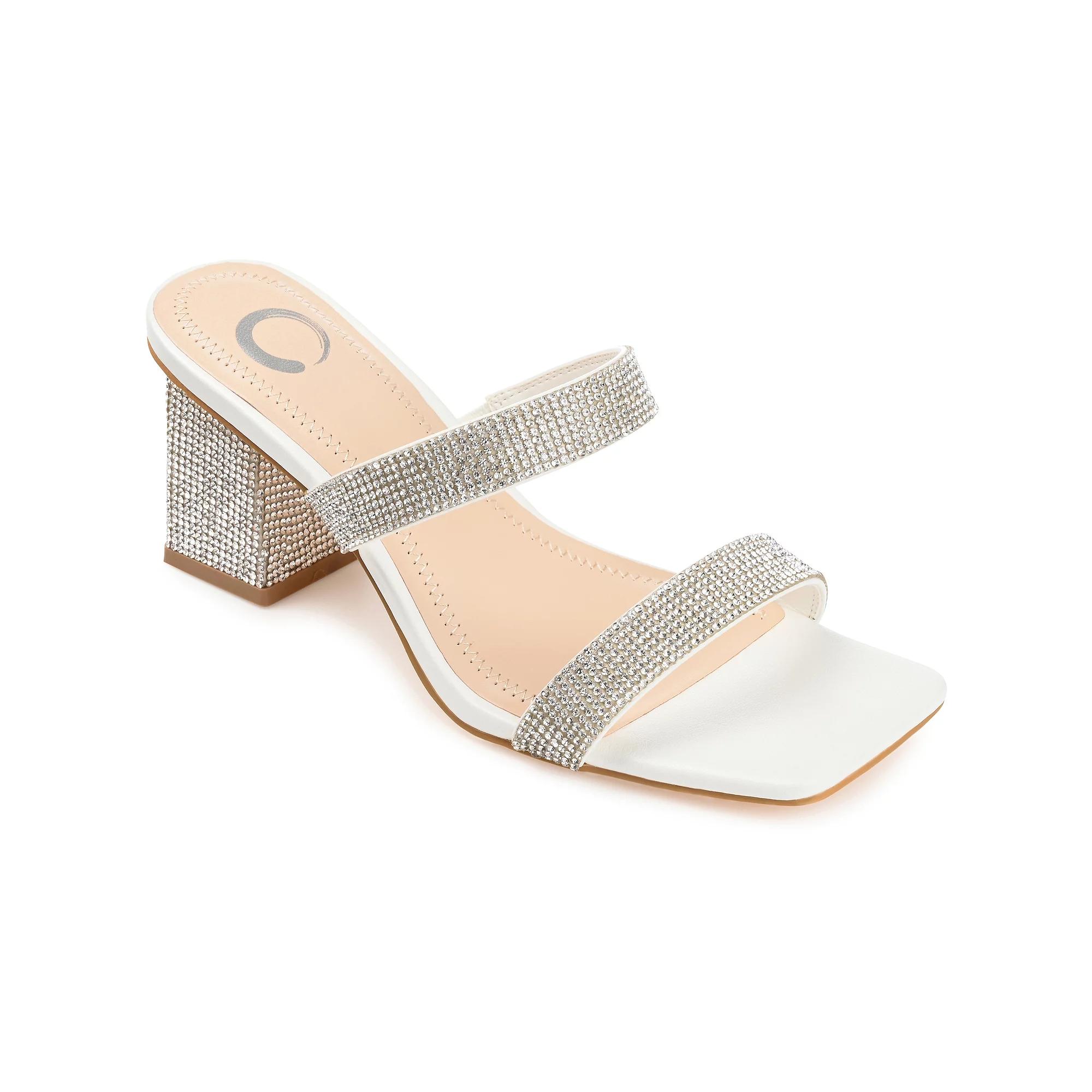 Journee Shandee Women's Rhinestone Block Heel Sandals,  Product Image