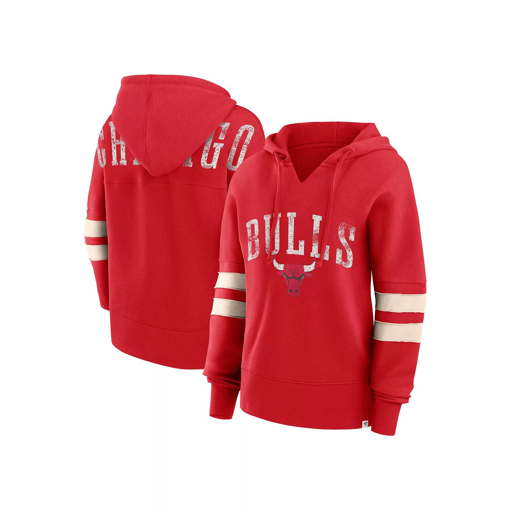 Women's Fanatics Branded Red Chicago Bulls Bold Move Dolman V-Neck Pullover Hoodie,  Product Image