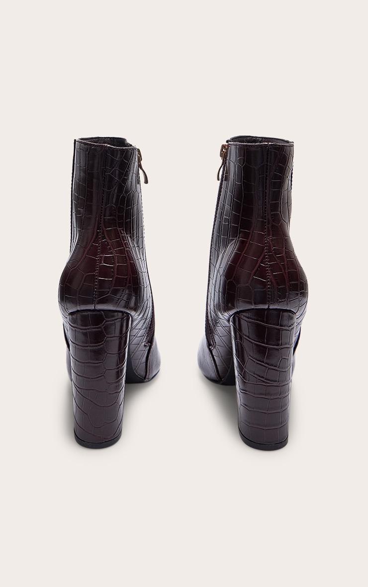 Burgundy Croc PU Block Heel Ankle Boots  Product Image