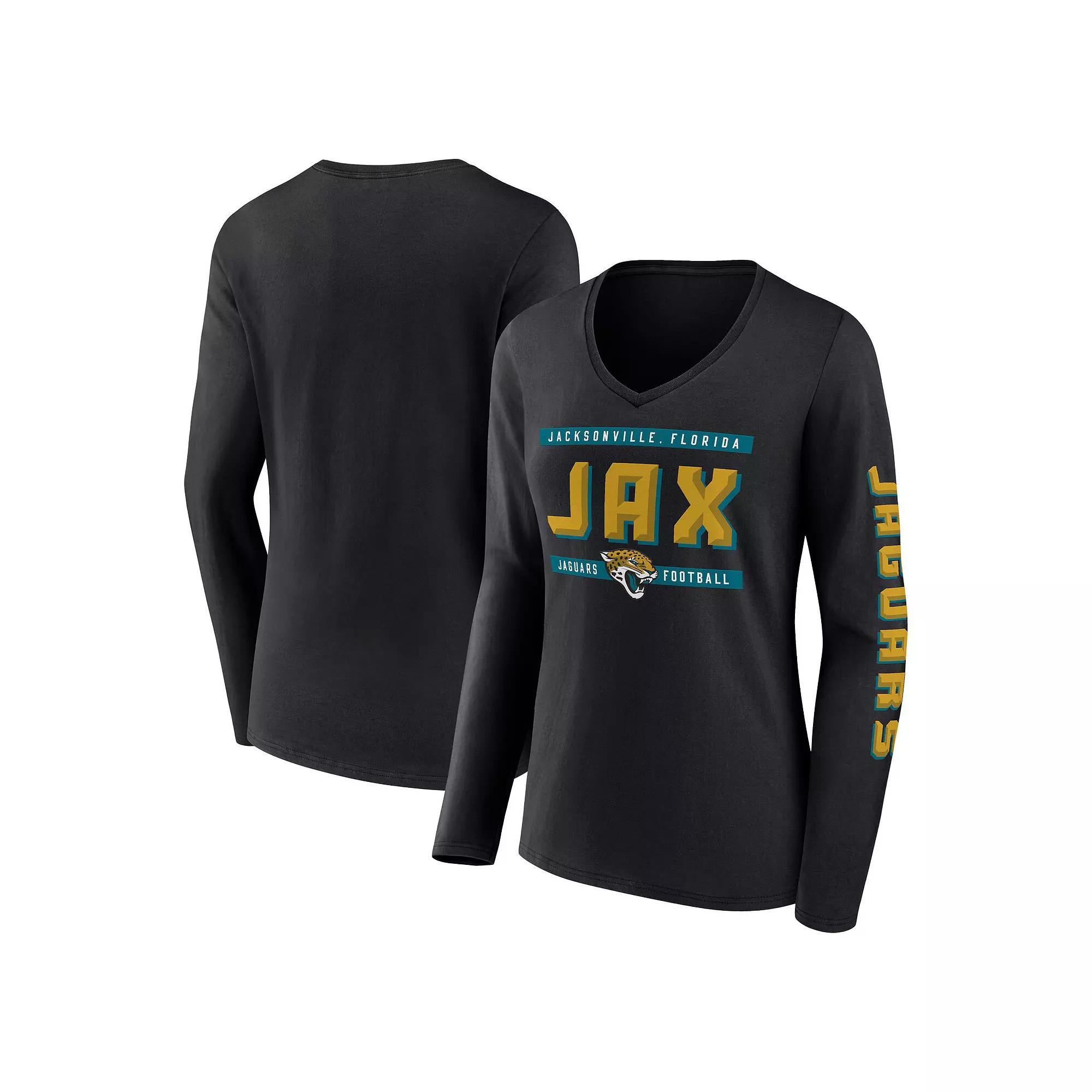 Women's Fanatics Black Jacksonville Jaguars Hometown Sweep Long Sleeve V-Neck T-Shirt,  Product Image