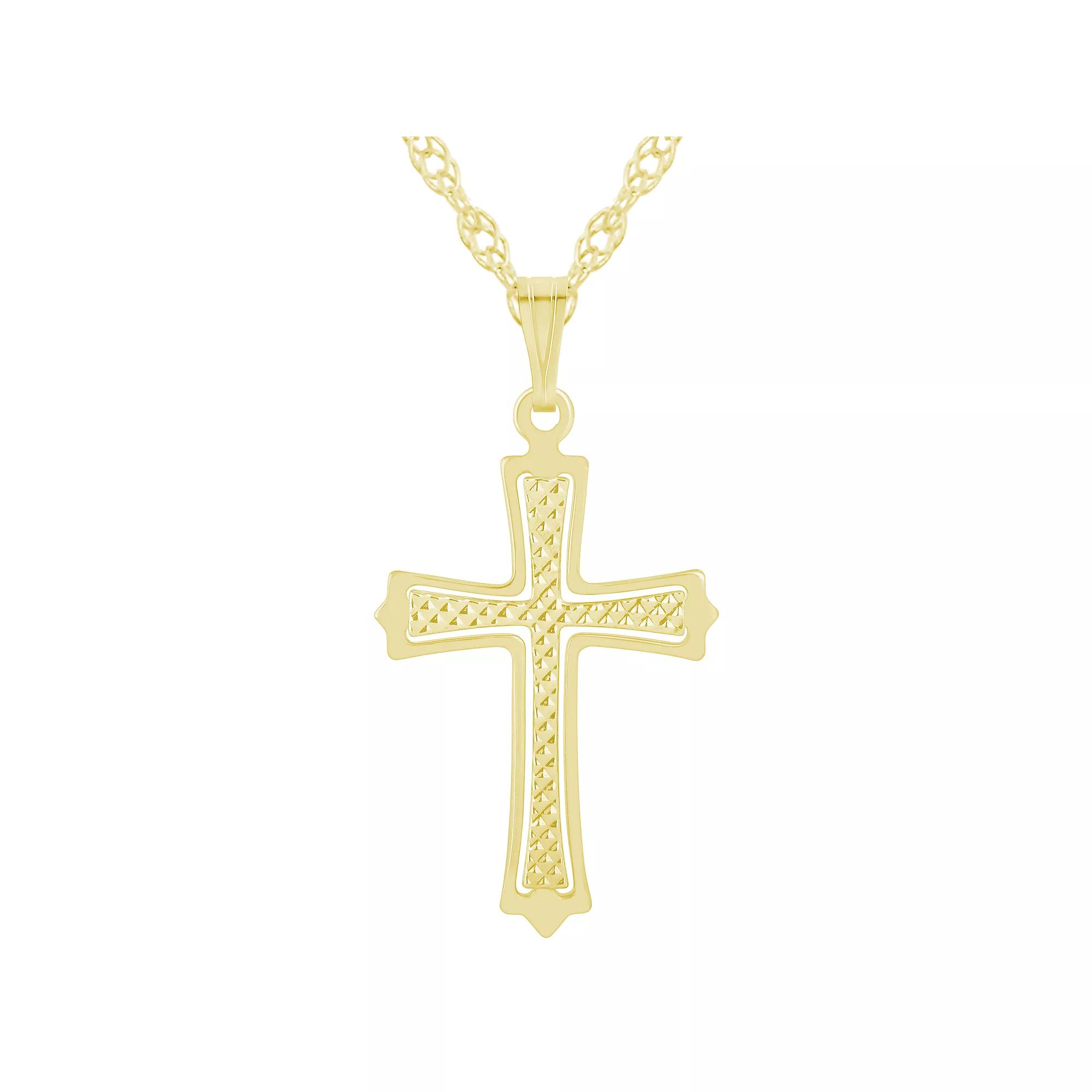 14k Gold Over Silver Patterned Cross Pendant Necklace, Women's, Size: 18", Gold Tone Product Image