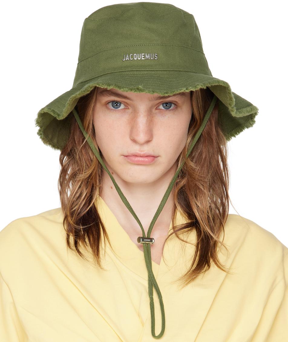 JACQUEMUS Mens Khaki Le Bob Artichaut Logo-plaque Cotton Bucket Hat Product Image