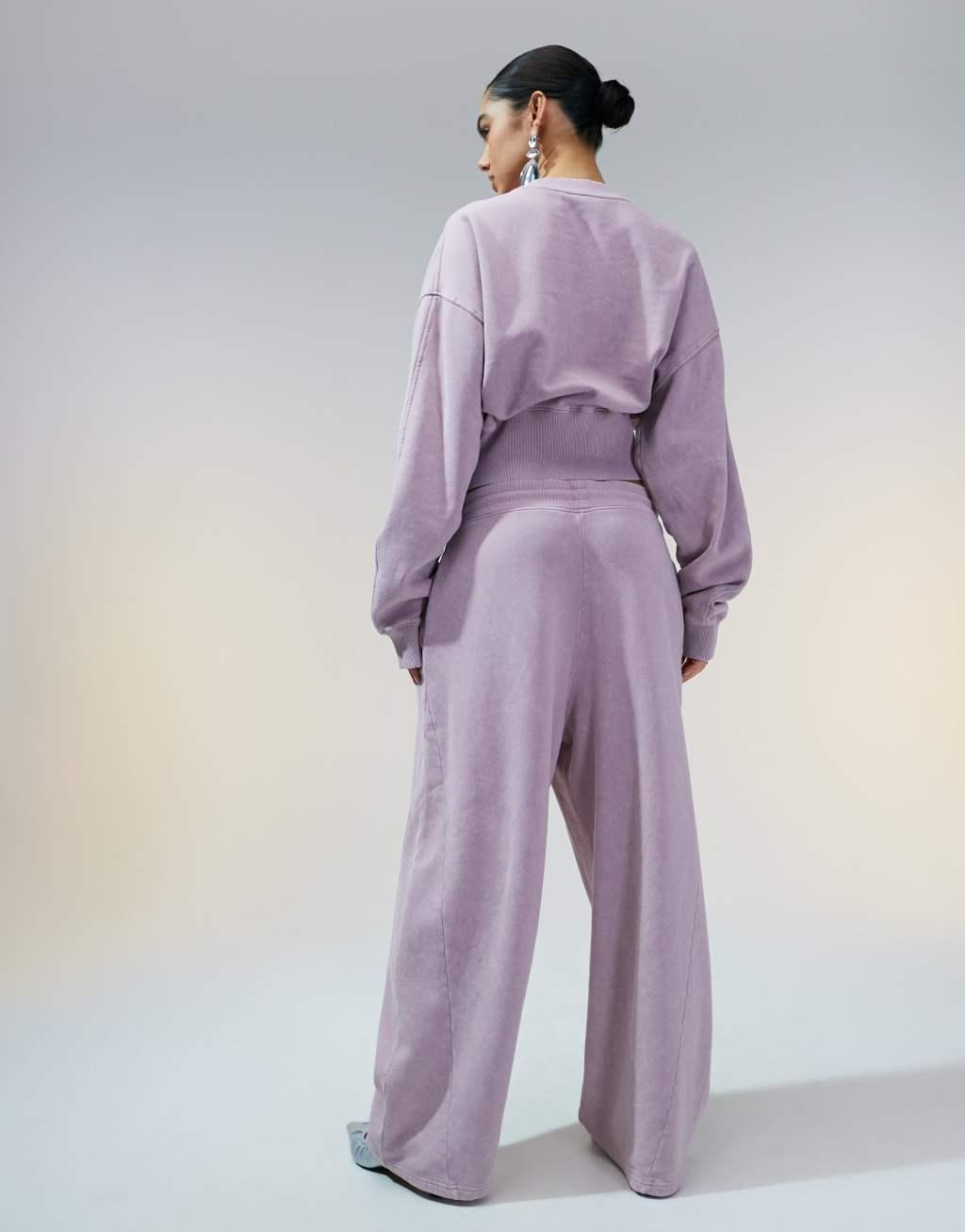 ASOS DESIGN oversized barrel leg sweatpants with seam detail in washed mauve - part of a set Product Image