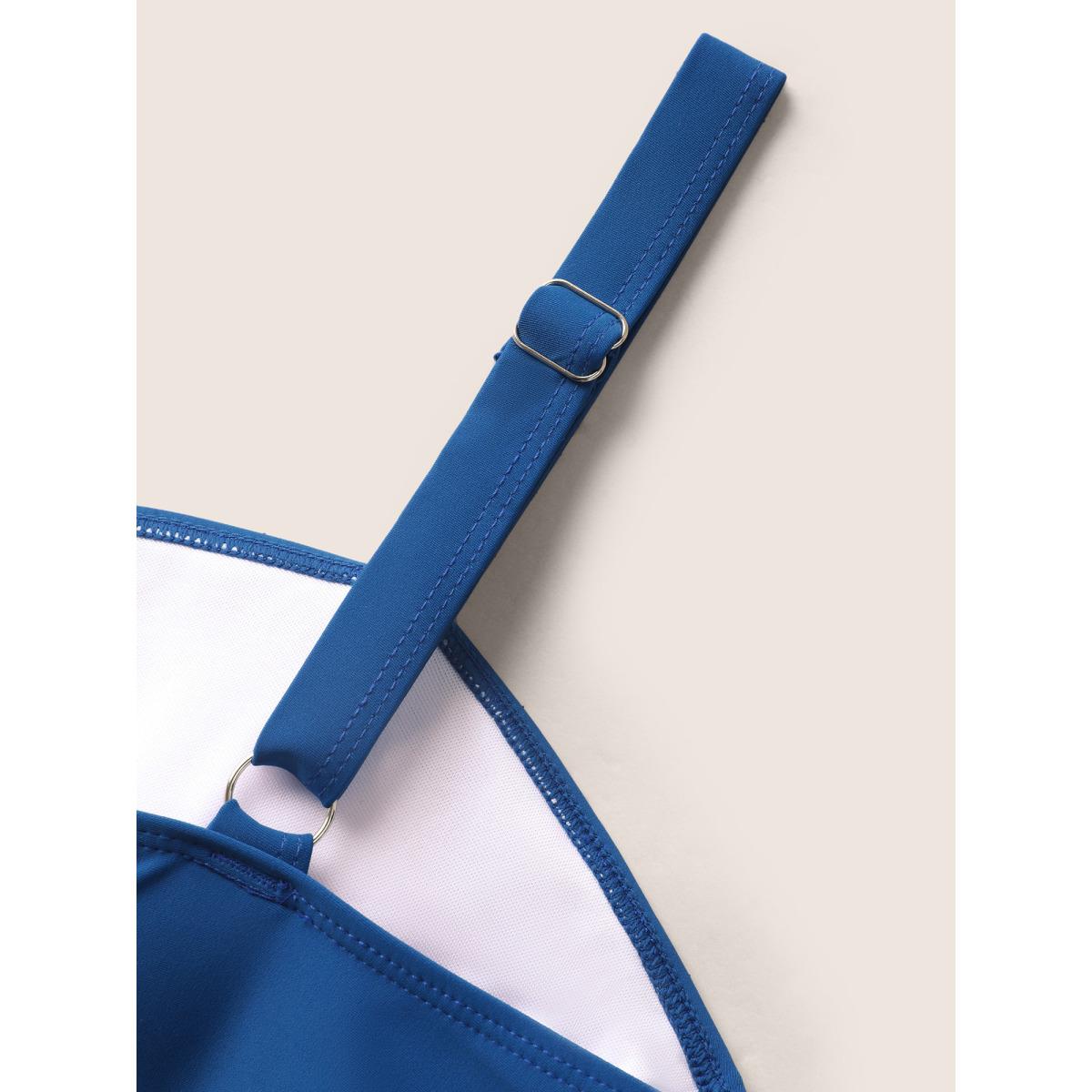 Plus Size Geometric Print Patchwork Twist Front Swim Dress Women's Swimwear Mediumblue Beach Bodycon Heart neckline High stretch Curve Swim Dresses BloomChic 14-16/1X Product Image