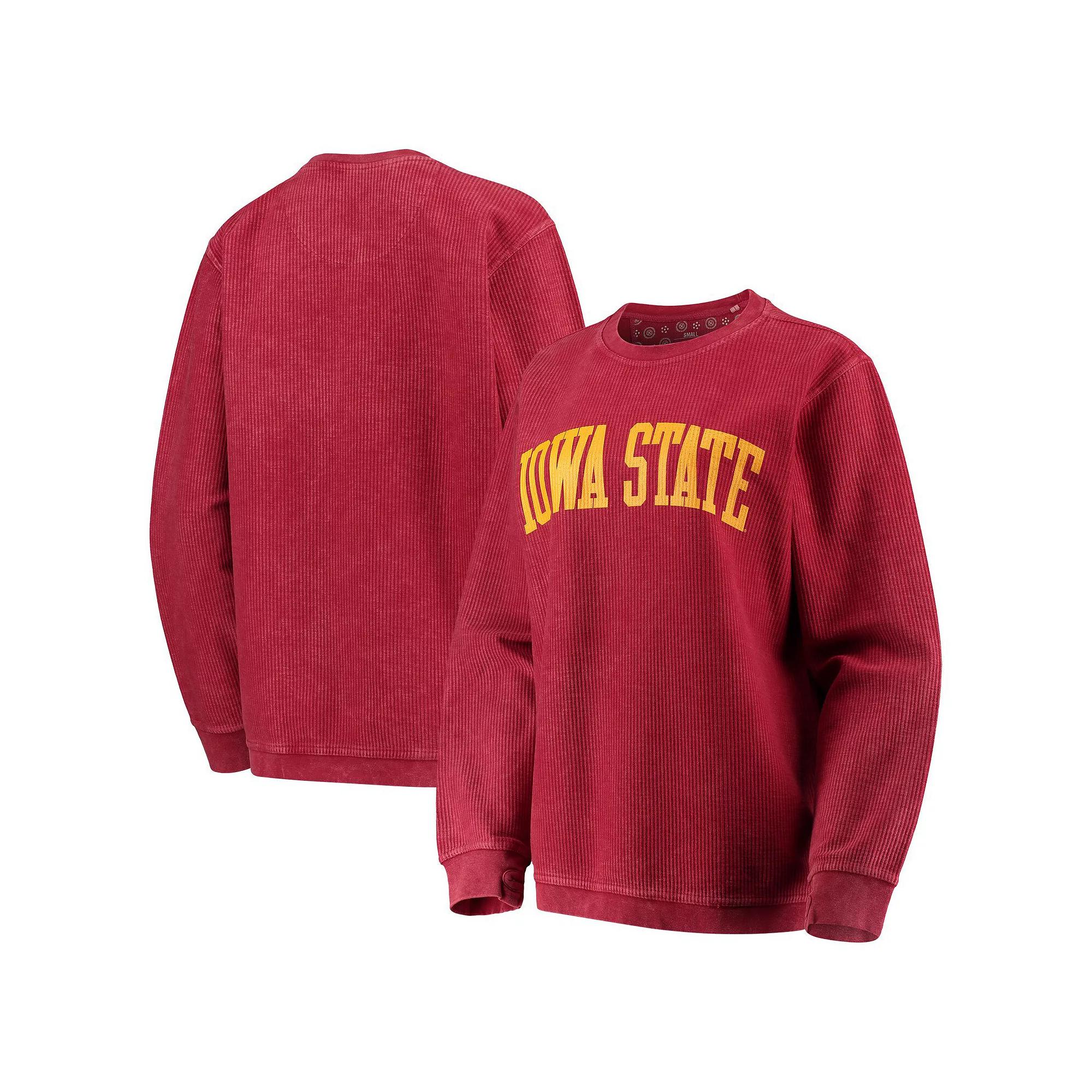Women's Pressbox Cardinal Iowa State Cyclones Comfy Cord Vintage Wash Basic Arch Pullover Sweatshirt,  Product Image