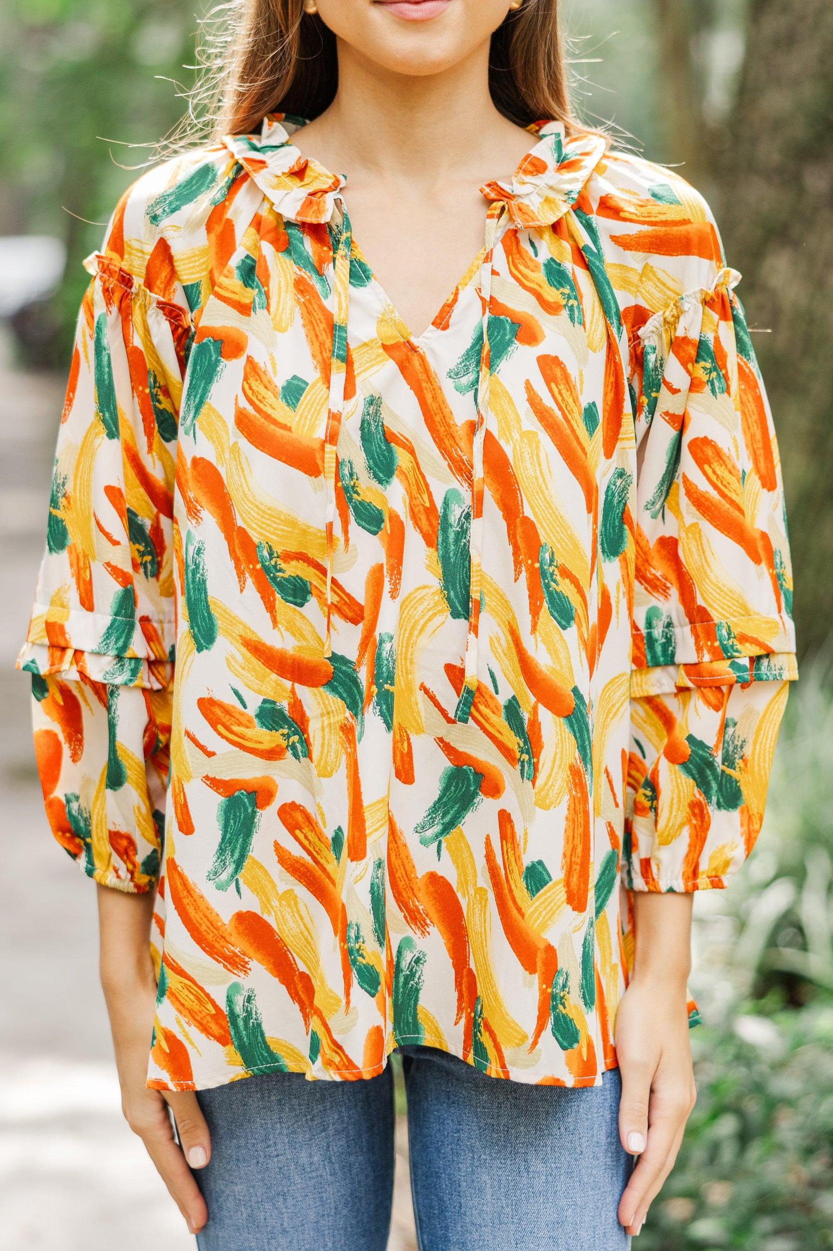 Just For Fun Cream Abstract Blouse Female Product Image