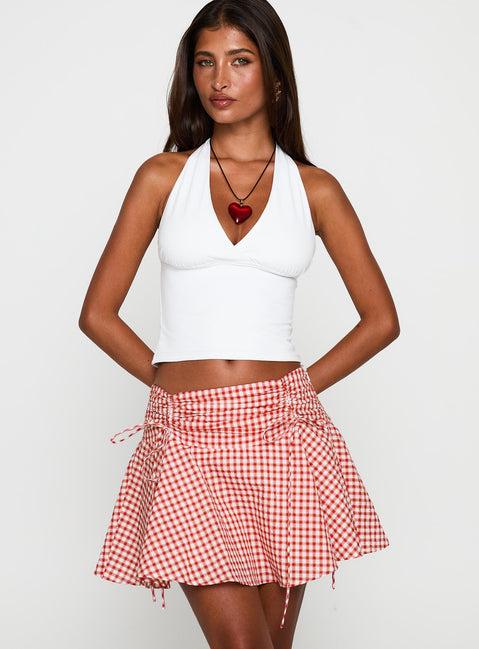 Sweet Verona Ruched Mini Skirt Red Check Product Image