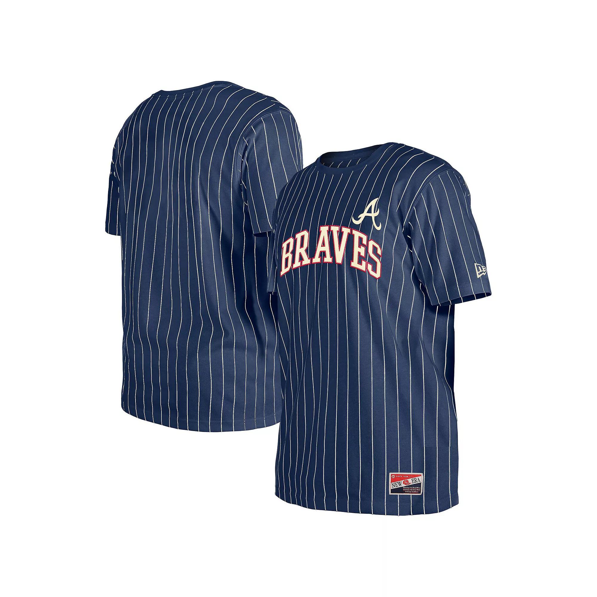 Men's New Era Navy Atlanta Braves Throwback Pinstripe T-Shirt, Size: Large, Blue Product Image