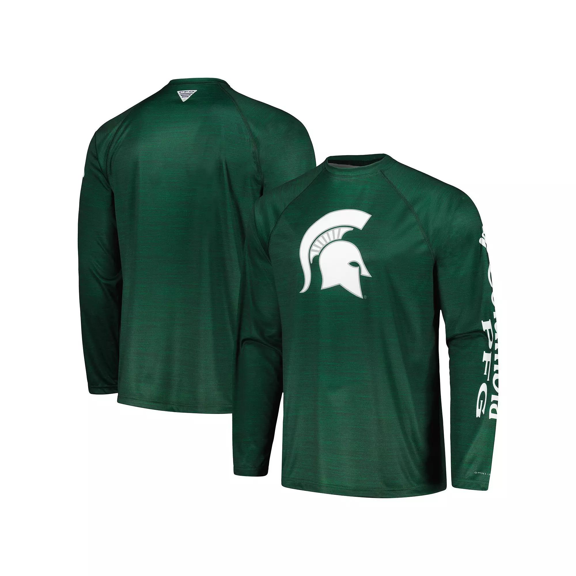 Men's Columbia Green Michigan State Spartans PFG Terminal Tackle Omni-Shade Raglan Long Sleeve T-Shirt,  Product Image