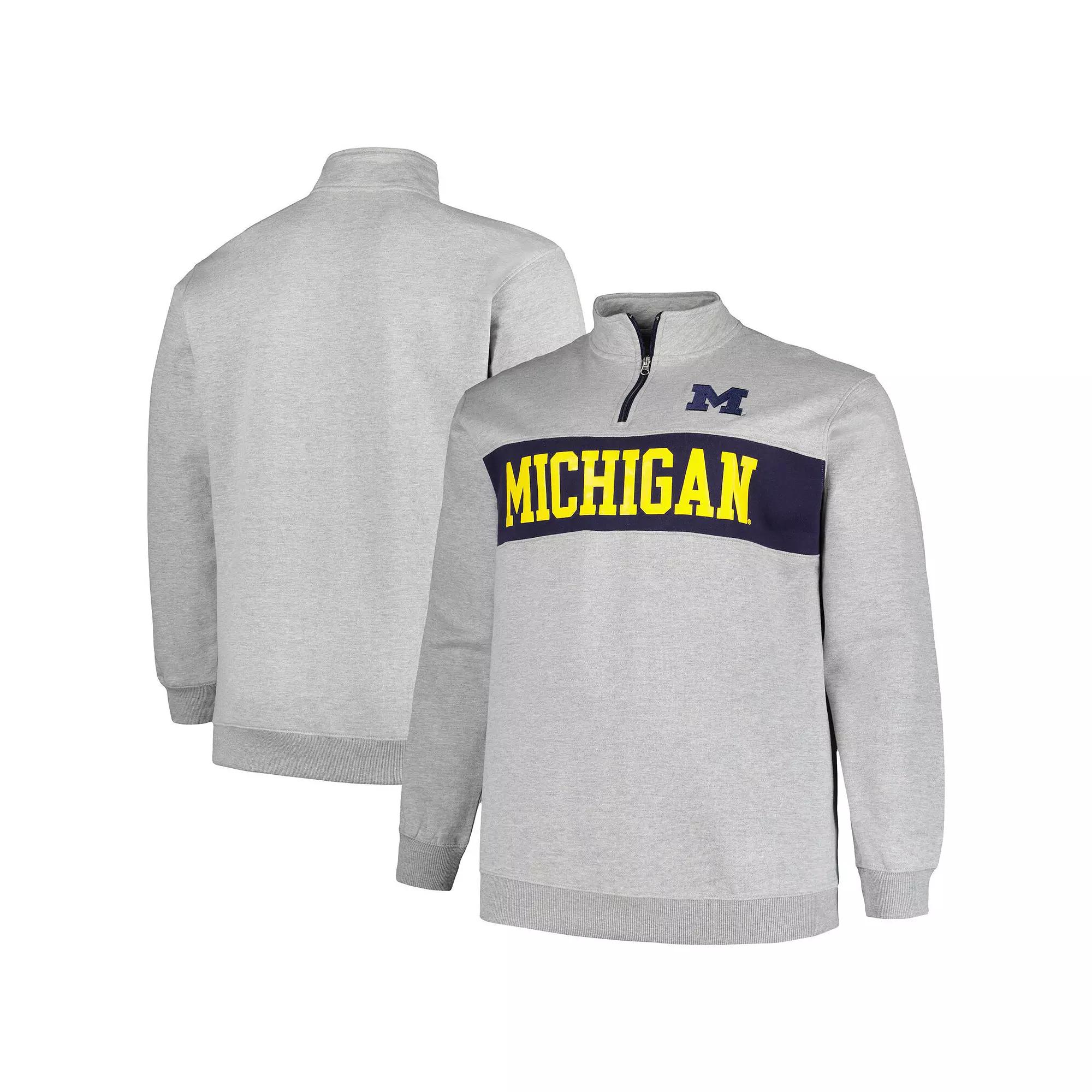 Men's Profile Heather Gray Michigan Wolverines Big & Tall Fleece Quarter-Zip Jacket, Size: 2XB, Grey Product Image