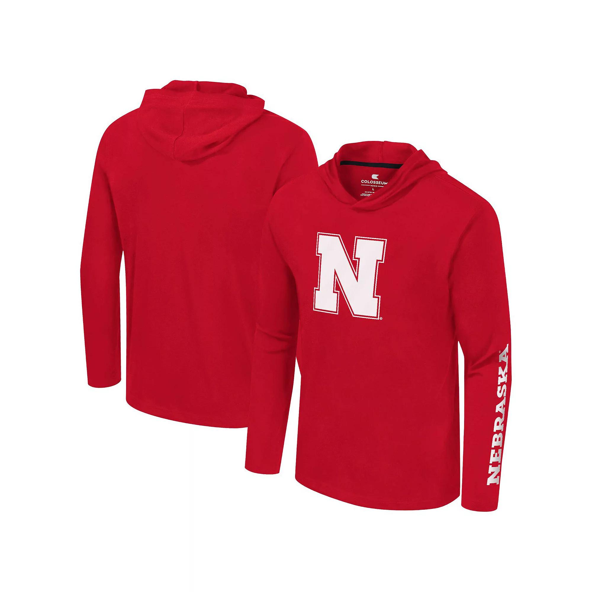 Men's Colosseum Scarlet Nebraska Huskers Logo Lockup Active Blend Long Sleeve  T-Shirt Hoodie, Size: Large, Red Product Image