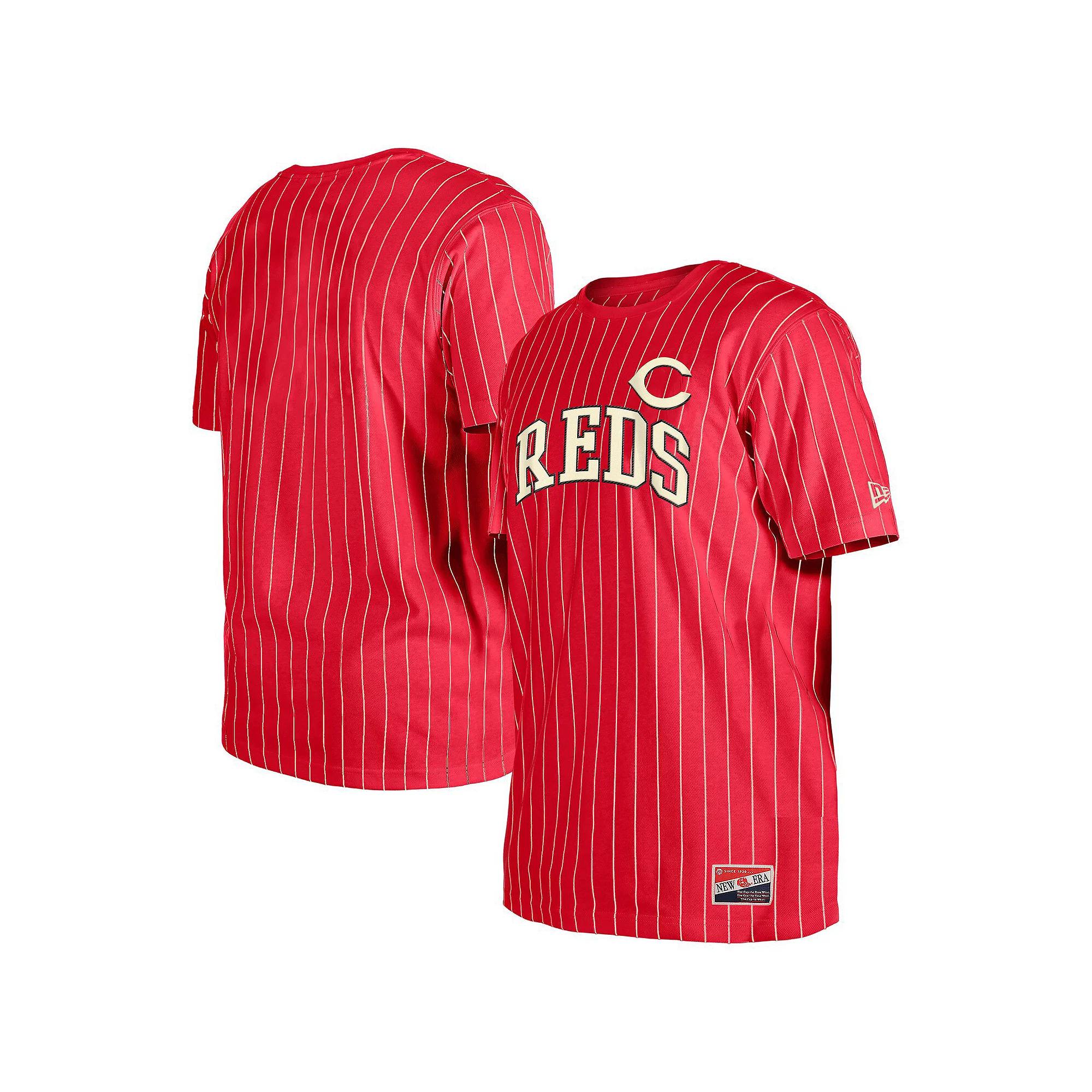 Men's New Era Red Cincinnati Reds Throwback Pinstripe T-Shirt, Size: Medium, Red Red Product Image