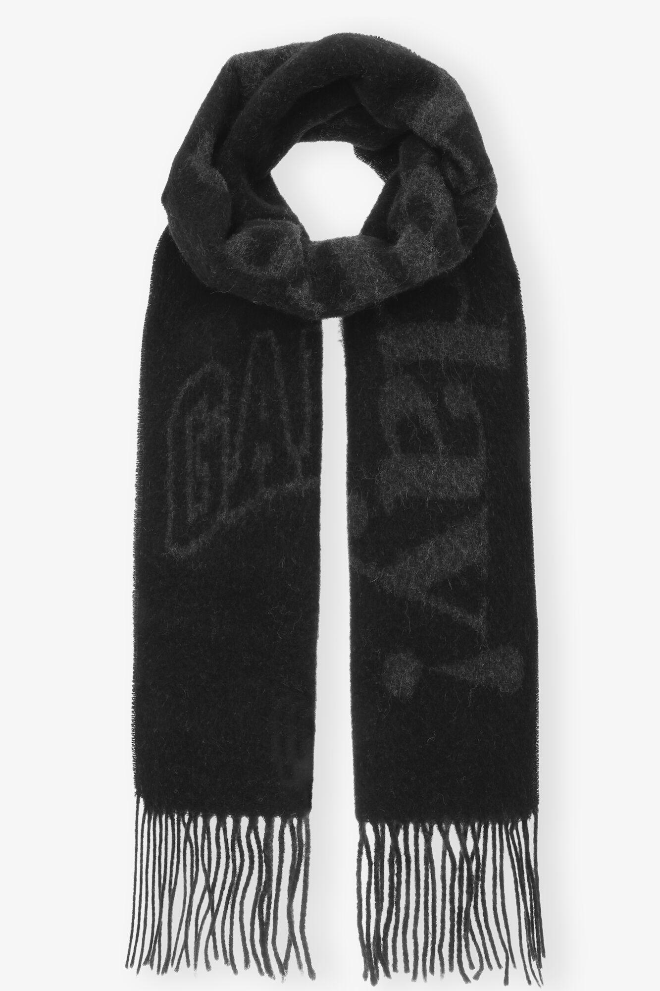 Black Fringed Wool Scarf Product Image