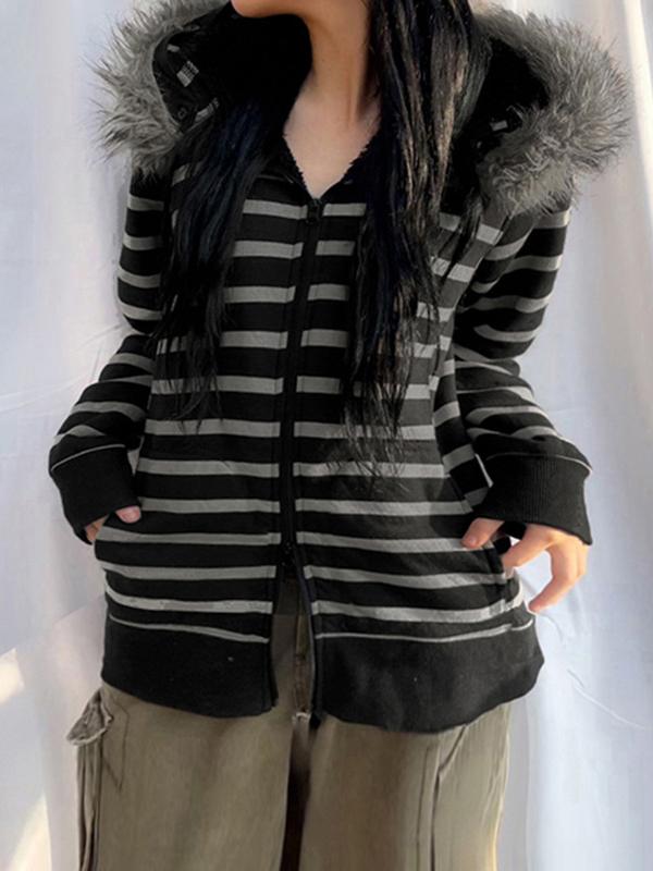 Stripe Print Oversized Hoodie Product Image