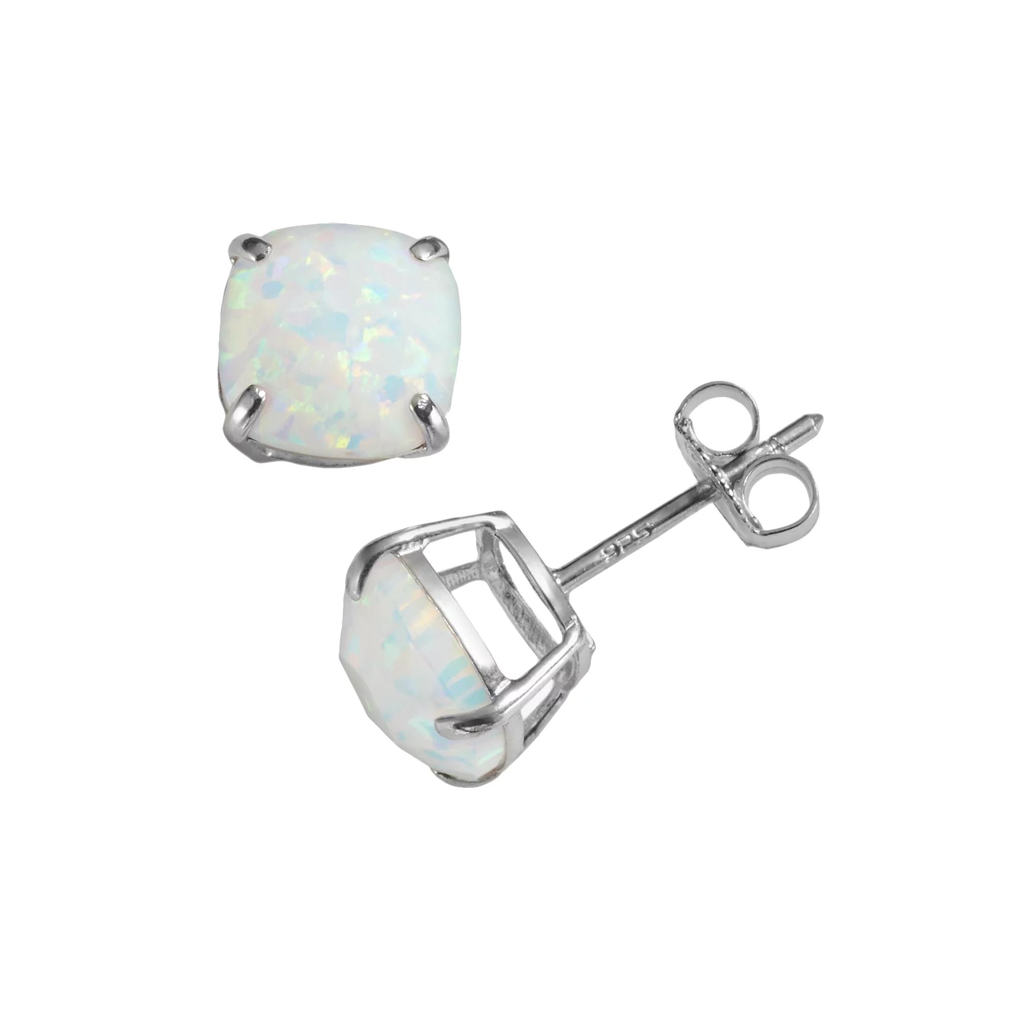 Designs by Gioelli Sterling Silver Lab-Created Opal Stud Earrings, Women's, White Product Image