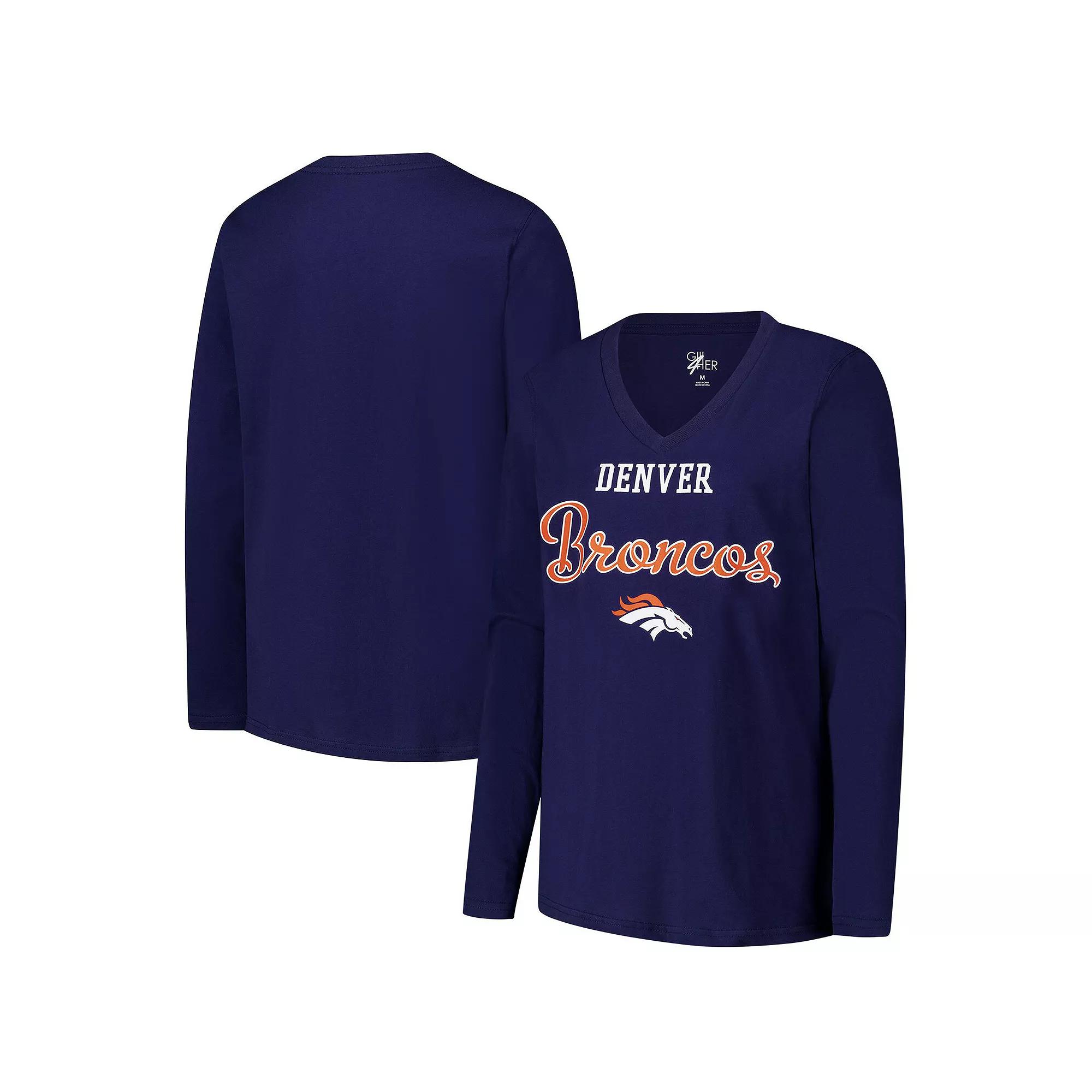 Women's G-III 4Her by Carl Banks Navy Denver Broncos Post Season Long Sleeve V-Neck T-Shirt, Size: 2XL, Blue Product Image