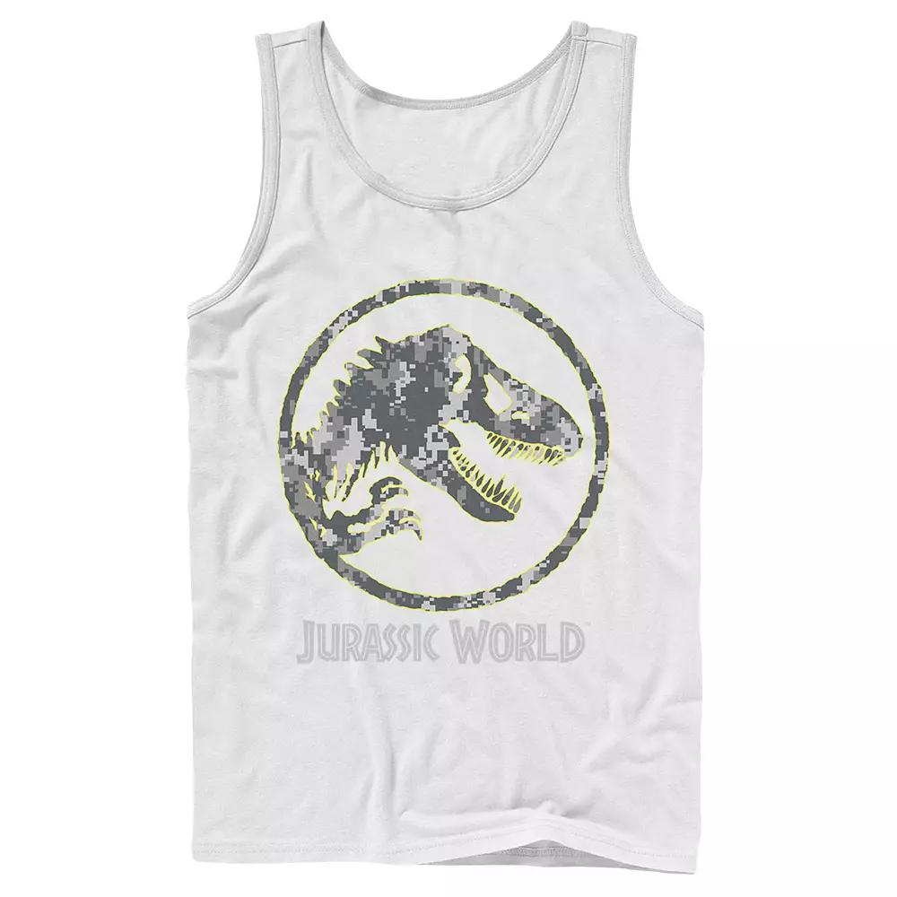 Men's Jurassic World Camouflage Yellow Outline Fossil Coin Logo Tank Top,  Product Image