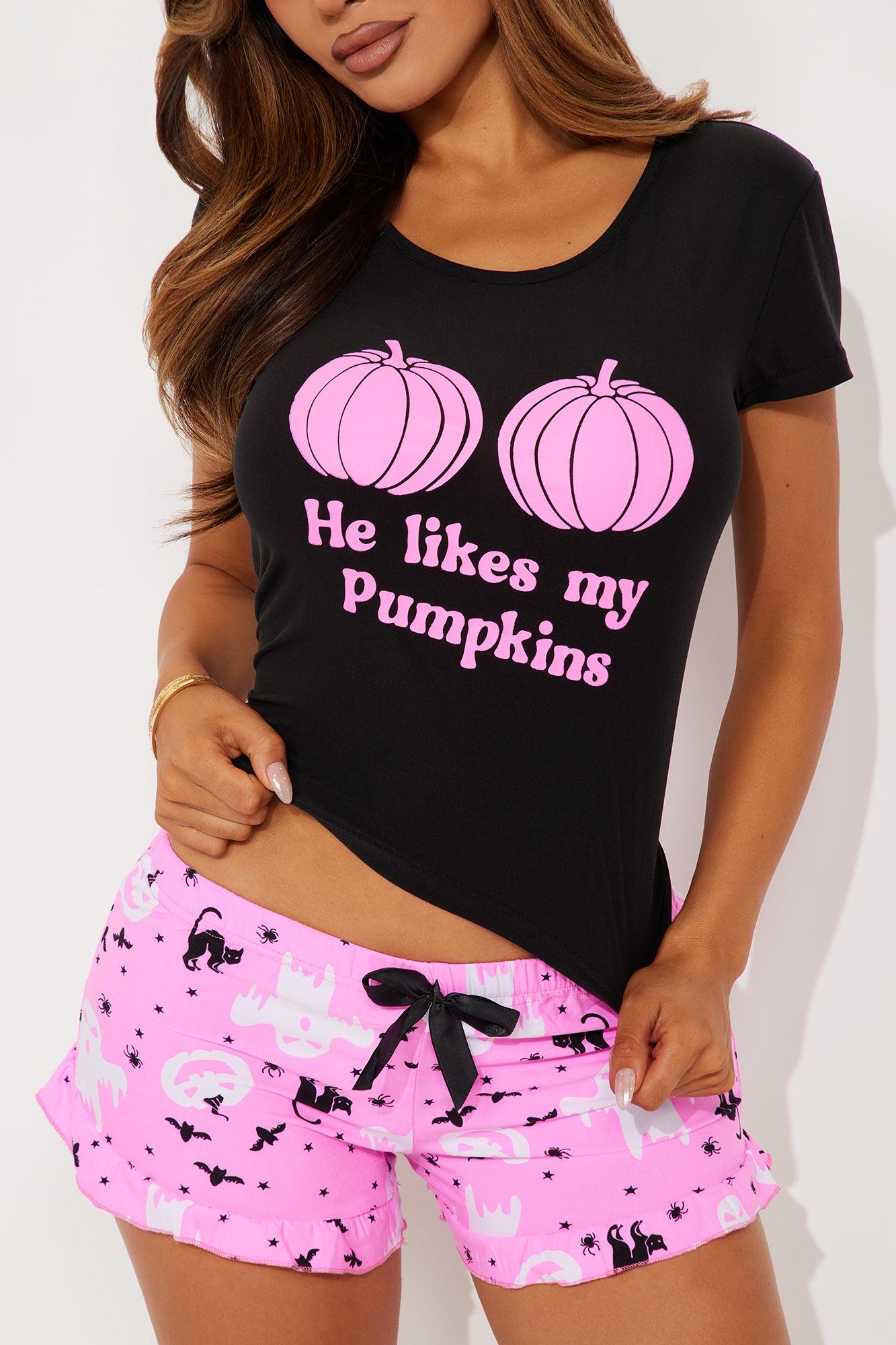 Do You Like My Pumpkins PJ Short Set - Black/Pink Female Product Image