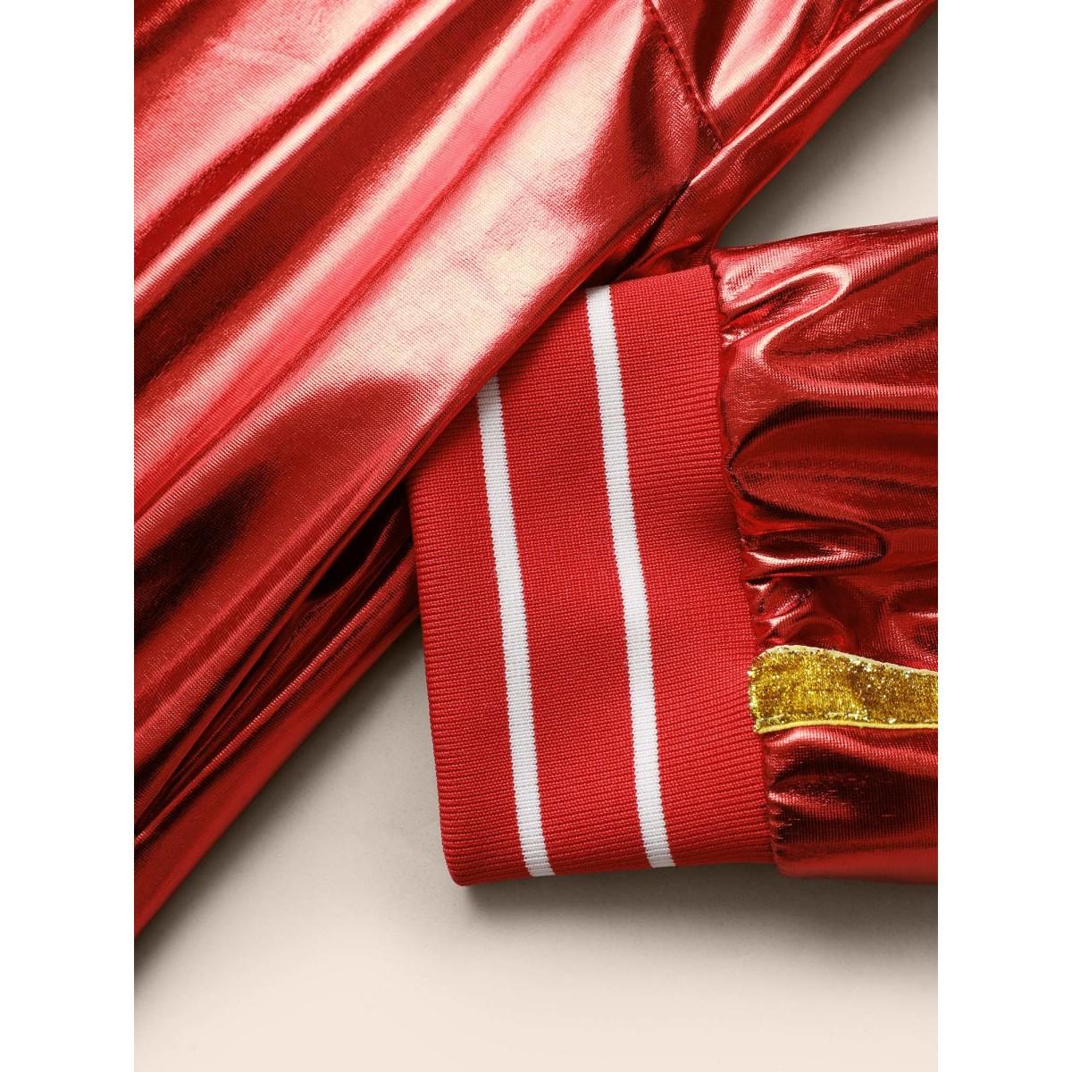 Plus Size Groovy Reflective Stretchy Zipper Jacket Women Crimson Contrast Loose Side seam pocket Everyday Jackets BloomChic 26/4X Product Image