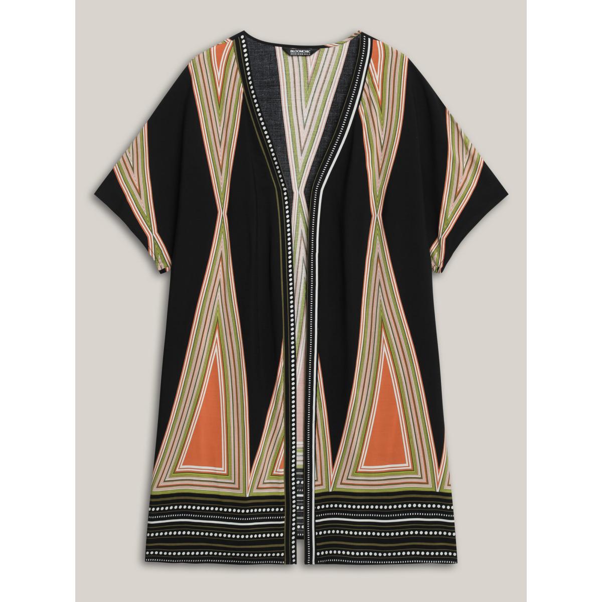 Plus Size Rayon Boho Print Front-Open Kimono Women Black Contrast Loose Vacation Kimonos BloomChic 10/M Product Image