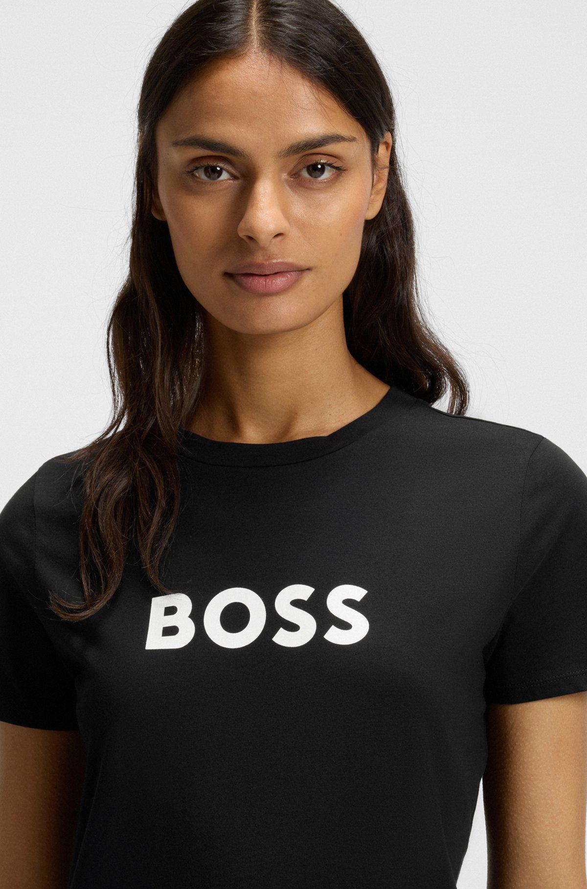 BOSS - Cotton T-shirt with contrast logo stripe - Black Product Image