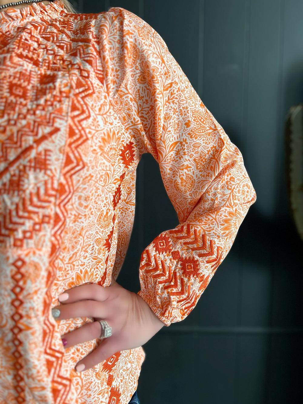 Orange Floral Embroidered Top Product Image