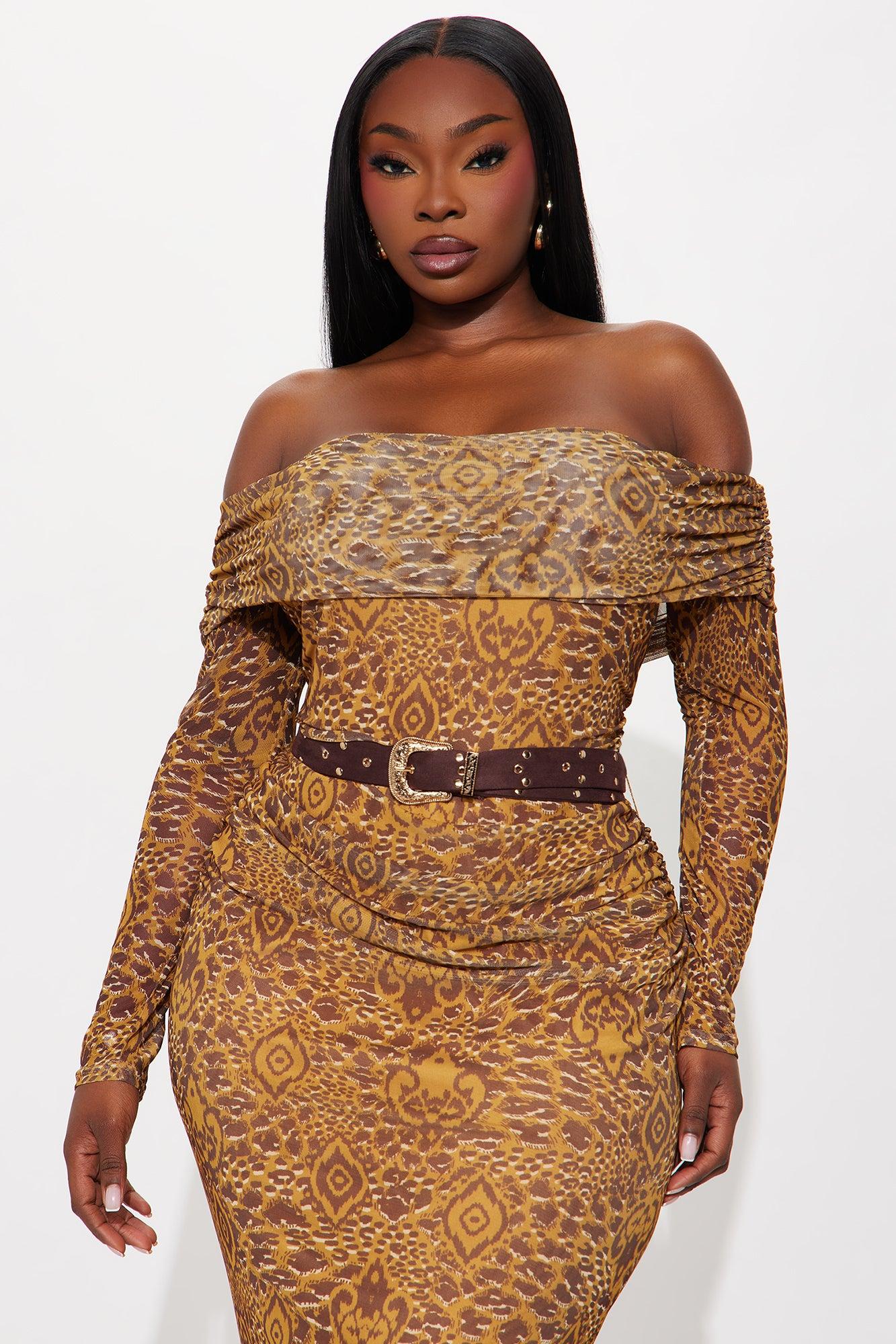 High Roller Long Sleeve Mesh Maxi Dress - Mustard/combo Female Product Image