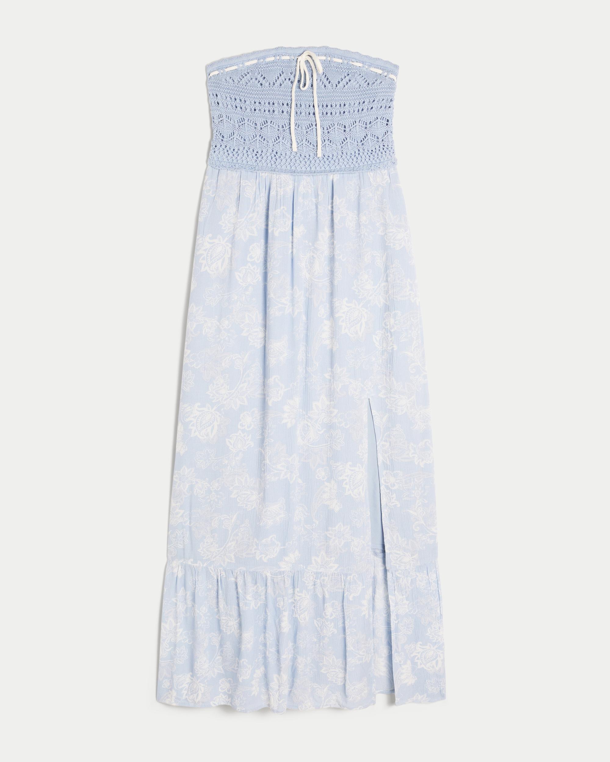 Strapless Crochet-Style Mix Maxi Dress Product Image