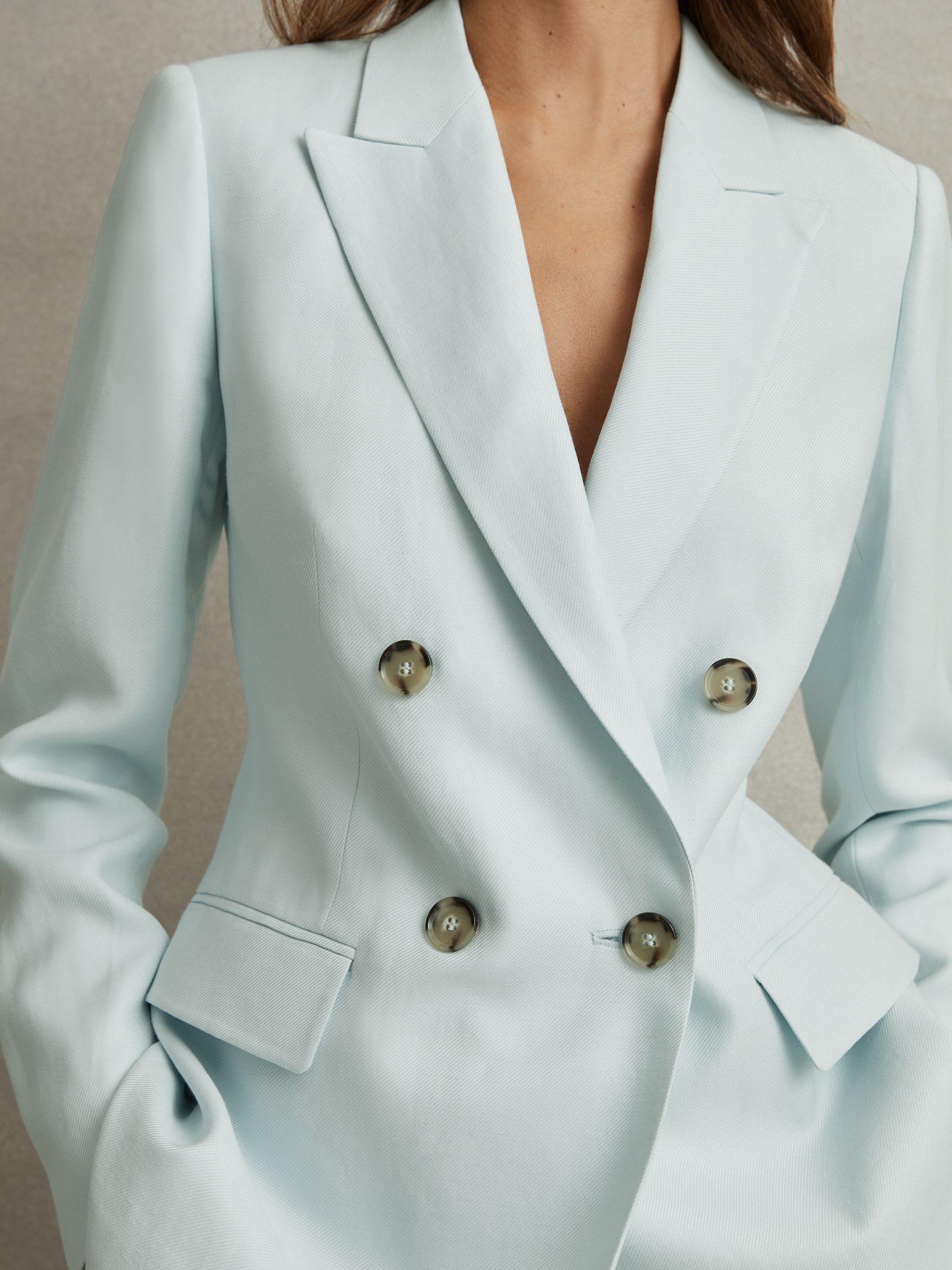 Viscose-Linen Double Breasted Suit Blazer in Blue Product Image