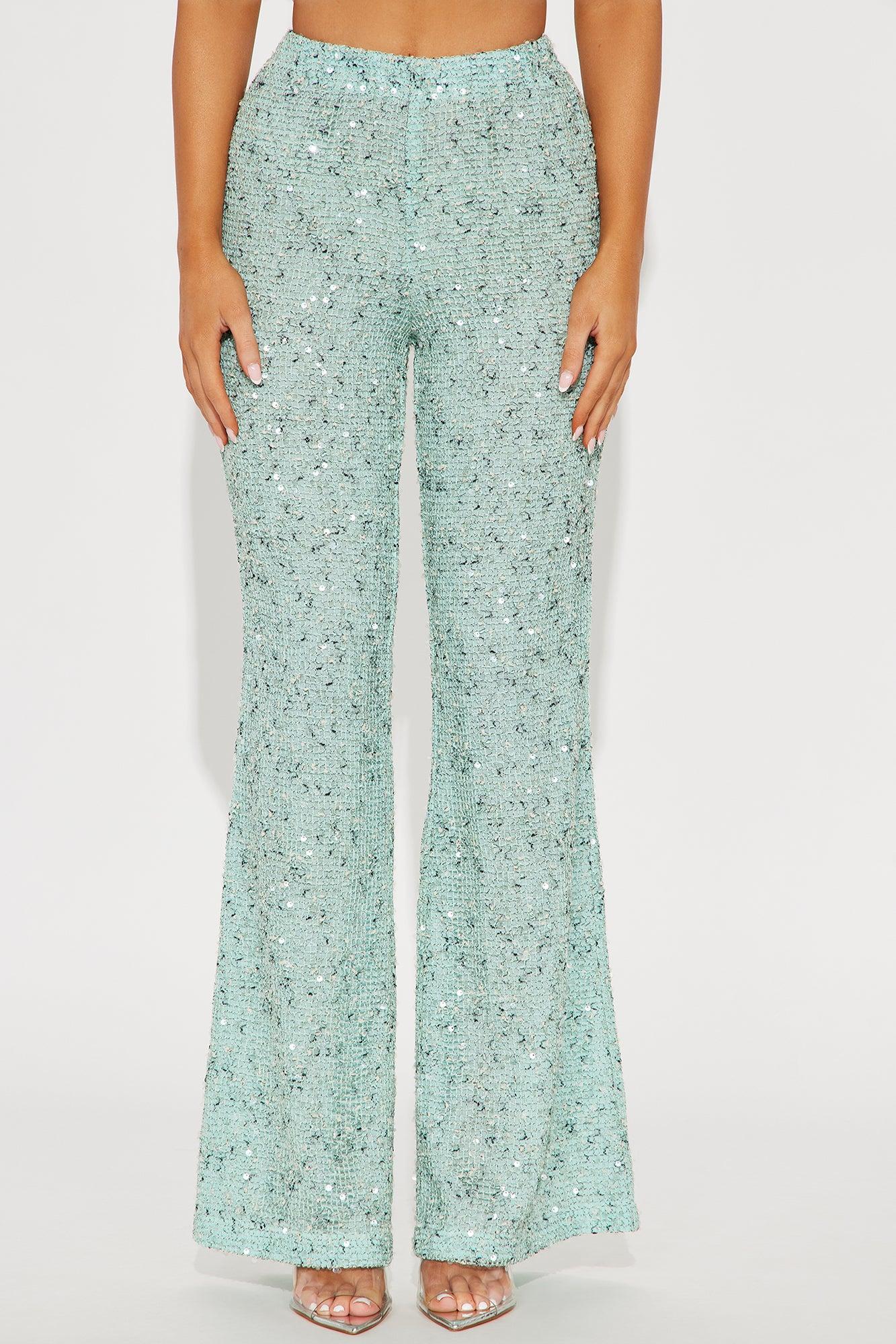 Maja Sequin Knit Flare Pant - Aqua Product Image