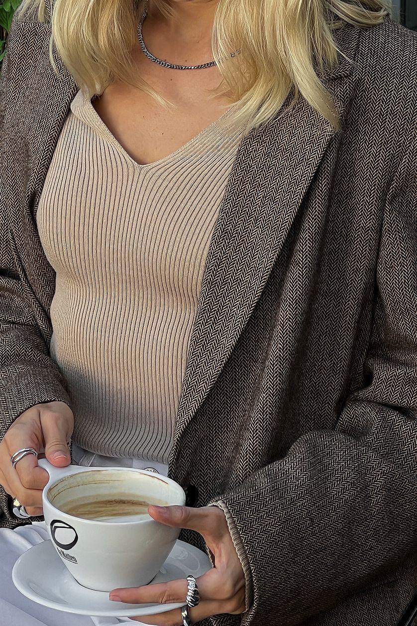 V-detail Light Rib Knitted Sweater Product Image