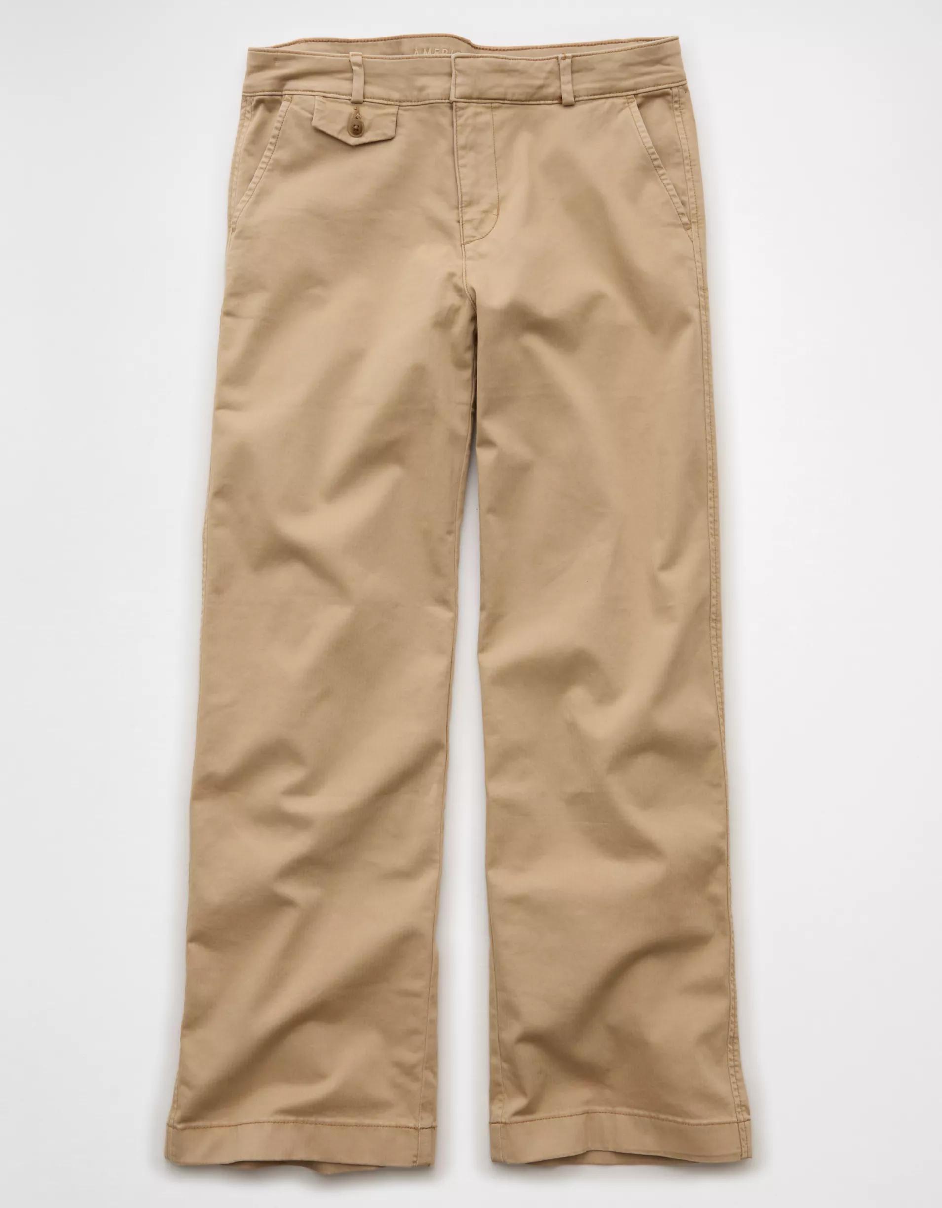 AE Stretch Low-Rise Wide-Leg Khaki Pant Product Image