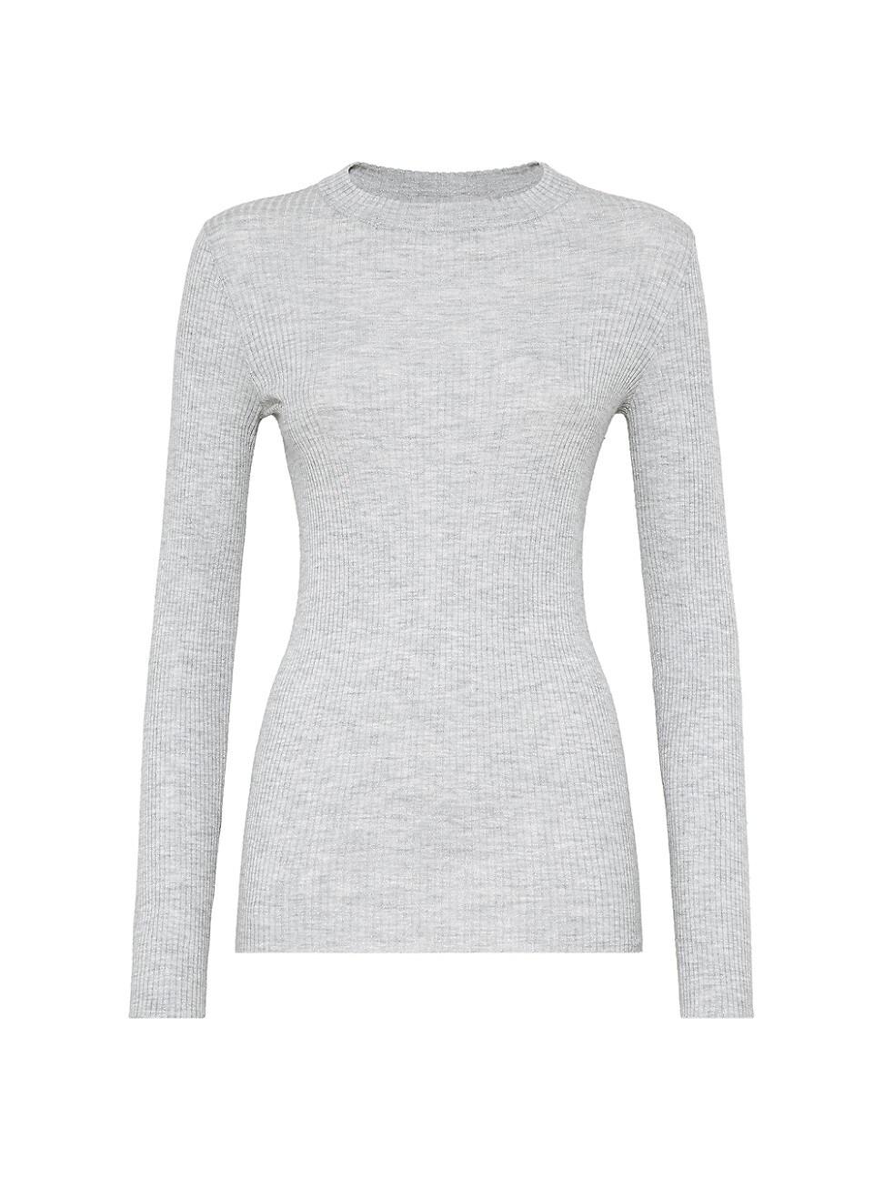 Womens Sparkling Cashmere and Silk Rib Knit Lightweight Sweater Product Image