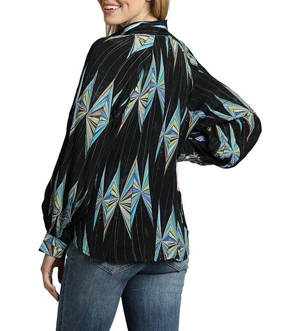 APNY Printed V Neckline Flounce Long Sleeve Blouse Product Image