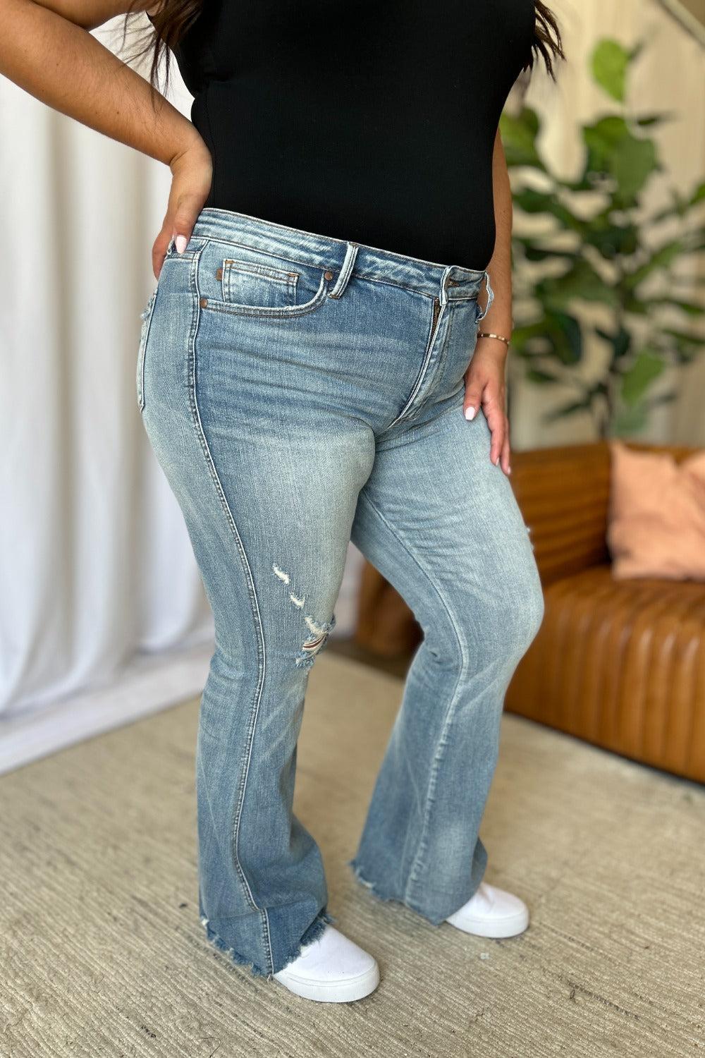 Tandi Mid-Rise Tummy Control Destroy Flare Judy Blue Jeans - ONLINE EXCLUSIVE! Product Image