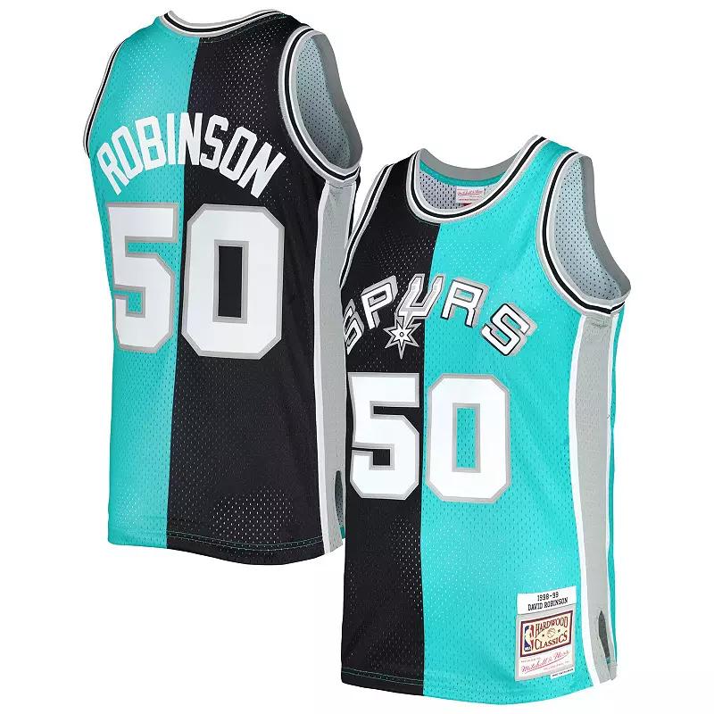 Men's Mitchell & Ness David Robinson Black/Teal San Antonio Spurs Hardwood Classics 1998/99 Split Swingman Jersey, Size: XL Product Image