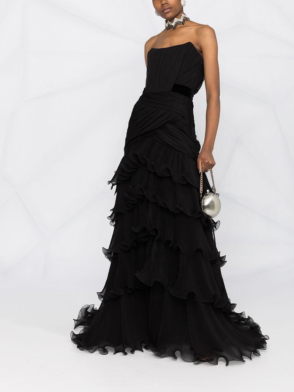 sleeveless ruffle silk gown Product Image