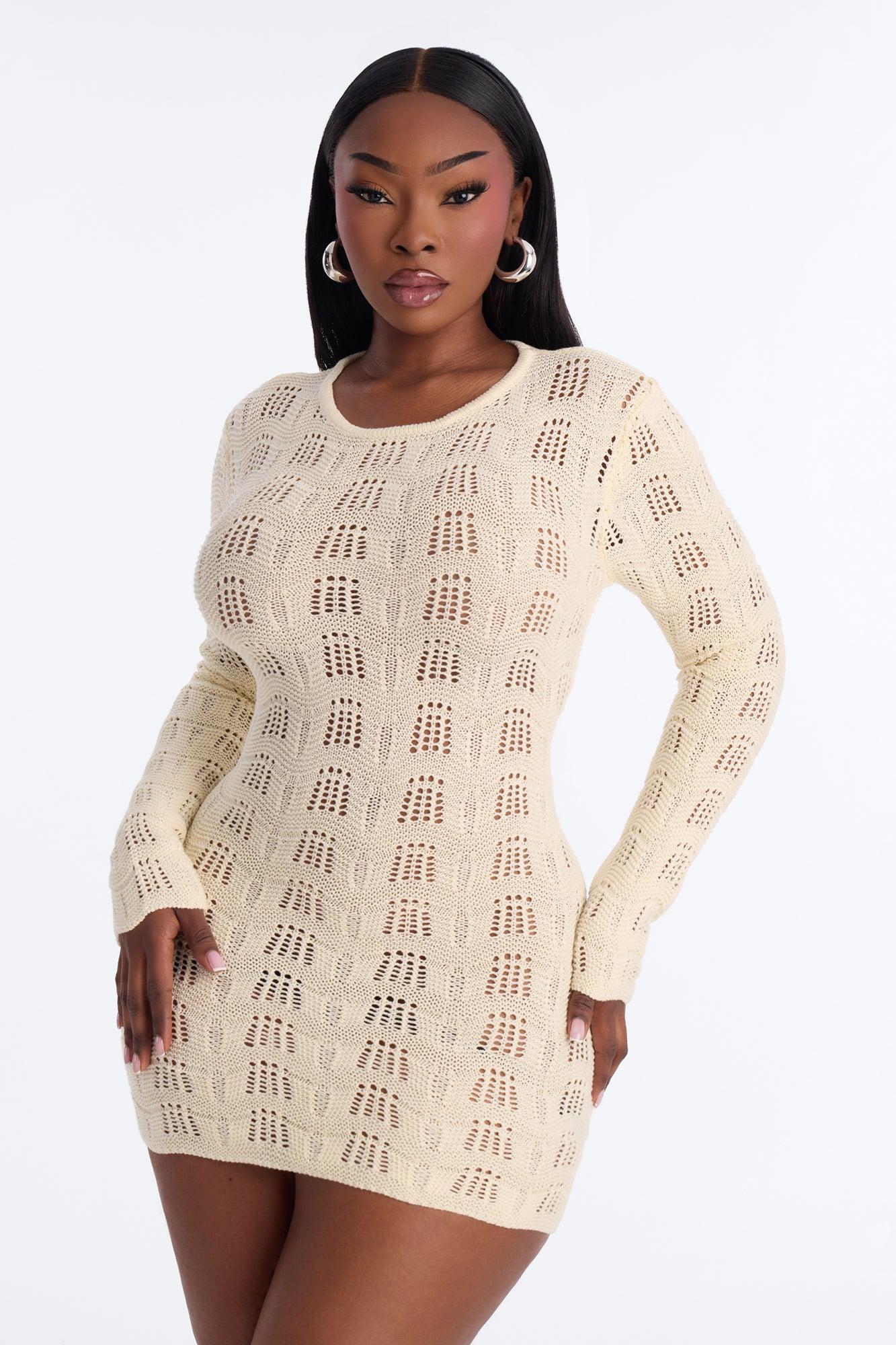 Caira Backless Crochet Mini Dress - Cream Female Product Image