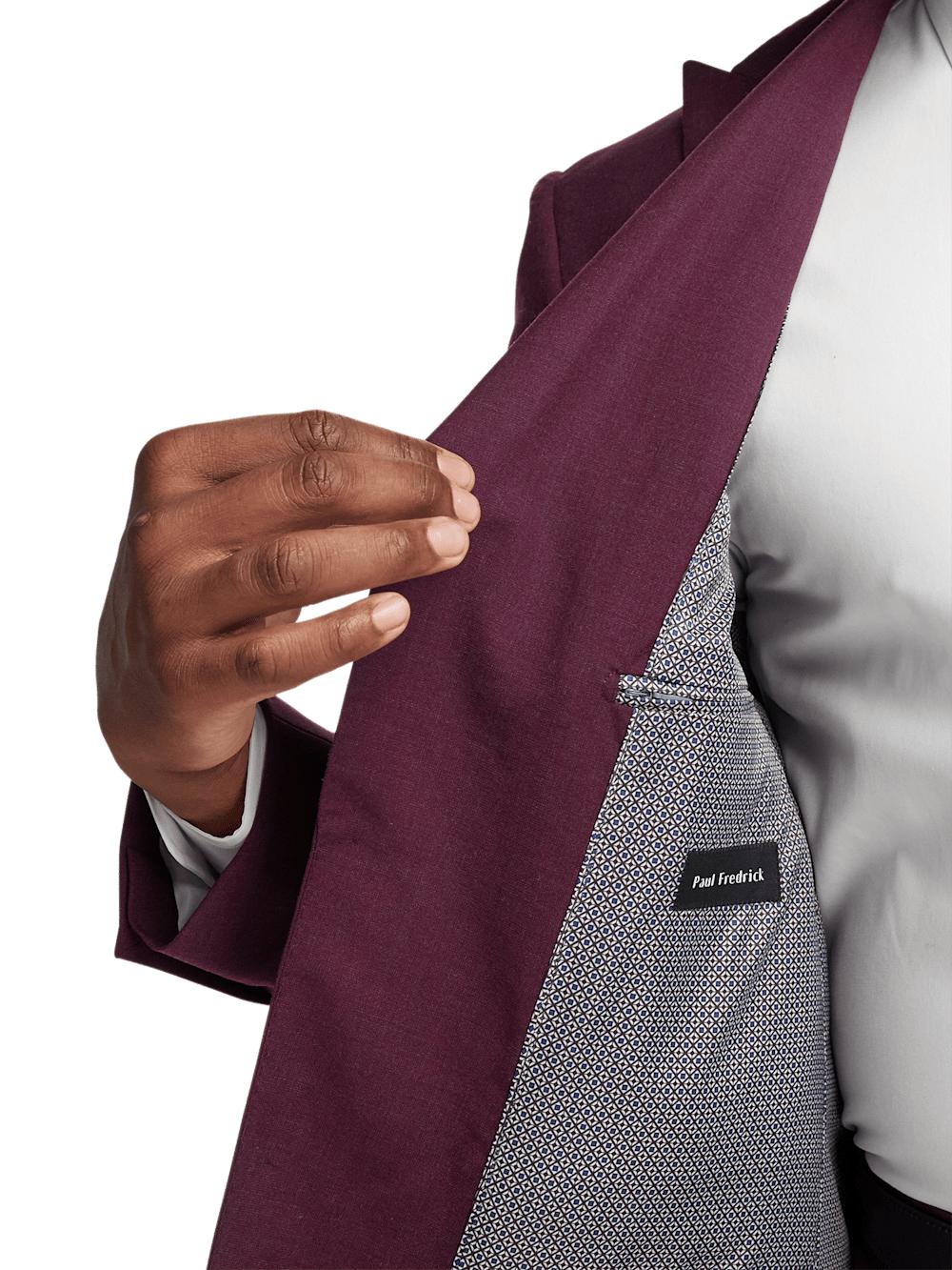 Wool Stretch Bengaline Single Breasted Peak Lapel Suit - Plum Product Image