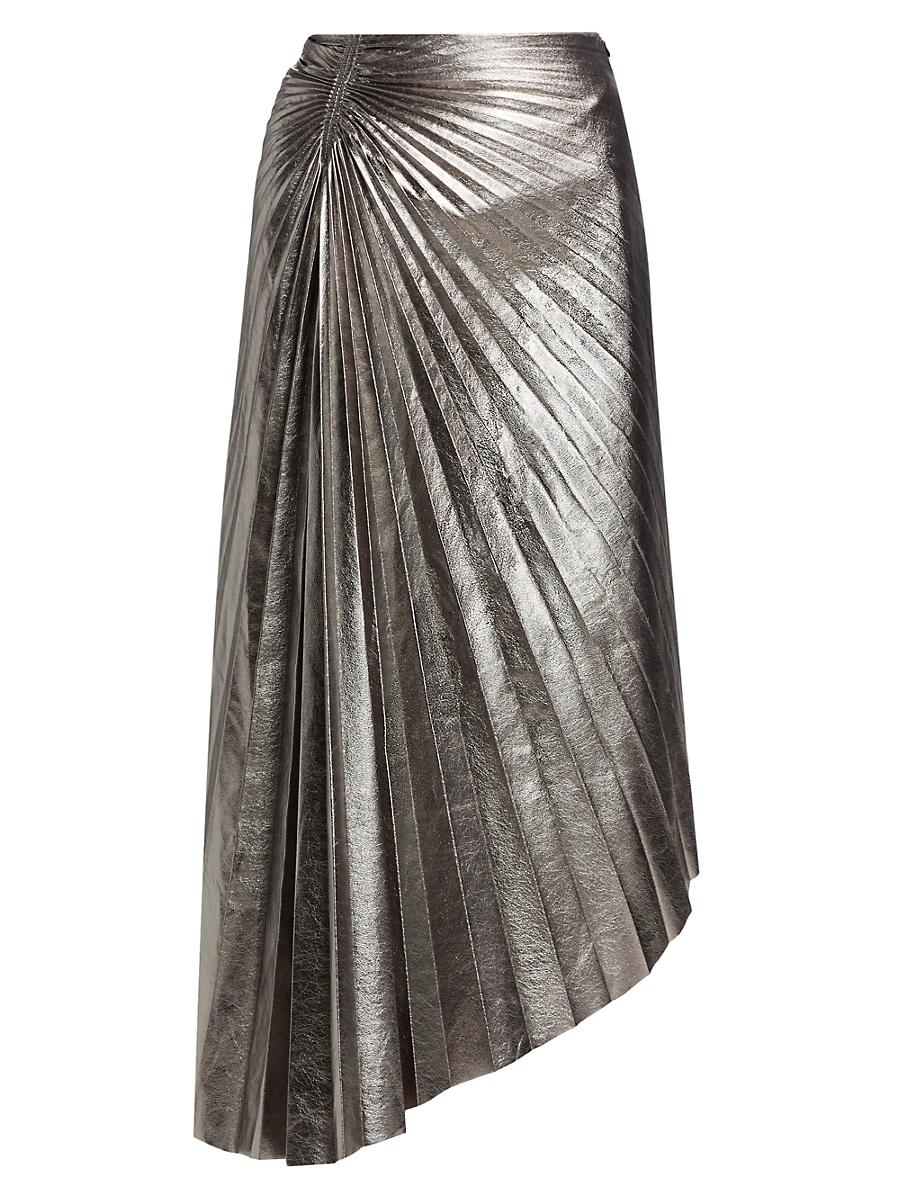 Womens Tracy Metallic Faux-Leather Pleated Midi-Skirt Size 0 Product Image