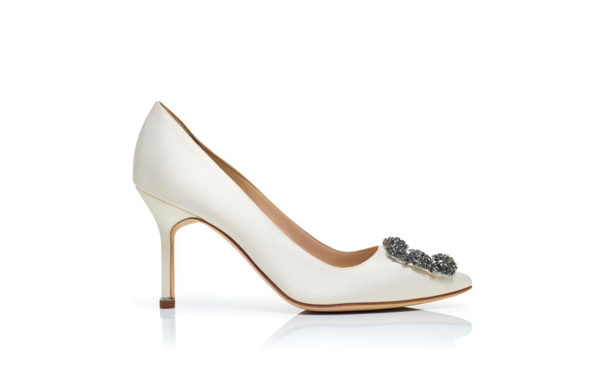 HANGISI 90 White Satin Jewel Buckle Pumps Product Image