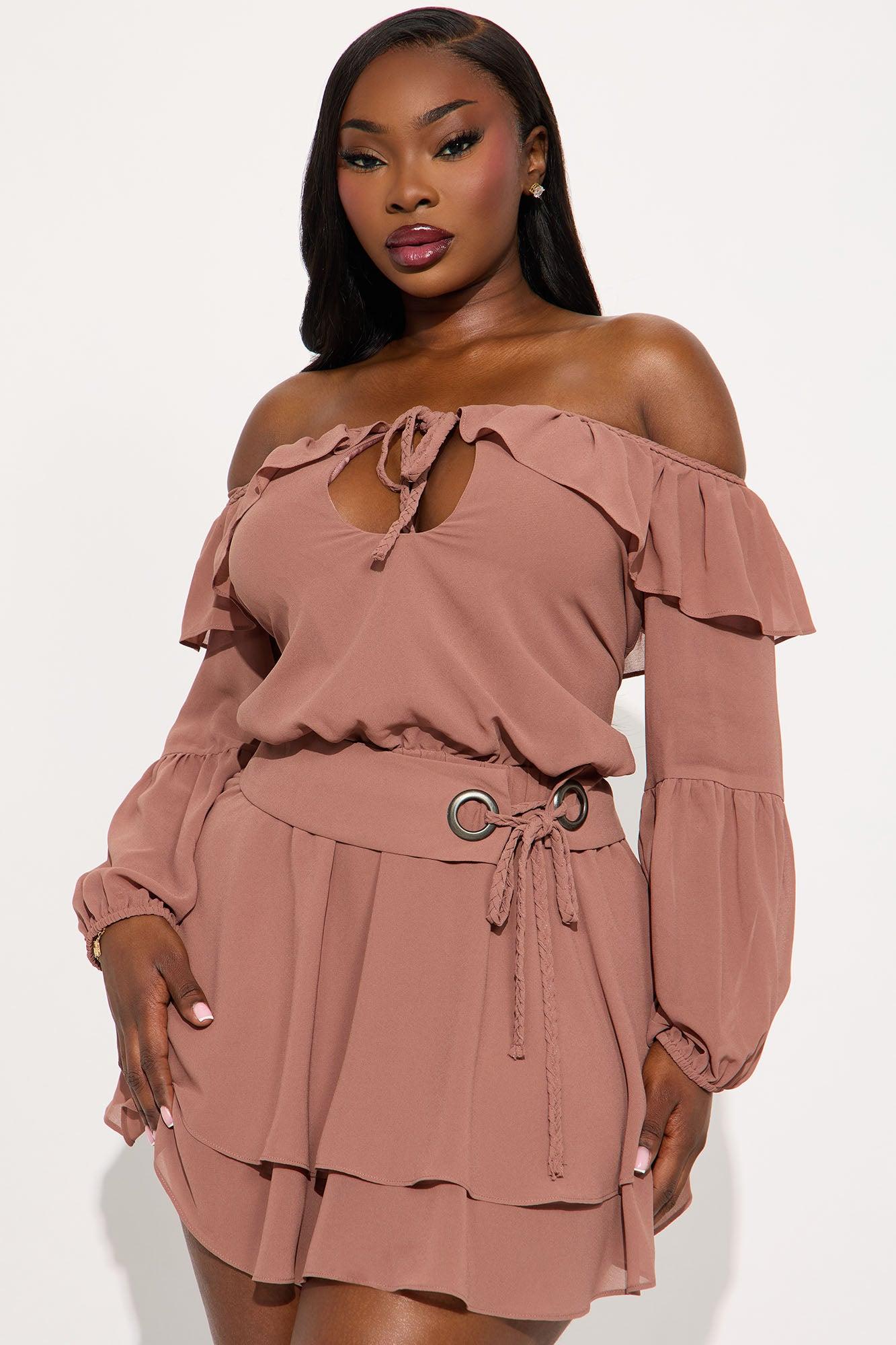 Sally Ruffle Chiffon Mini Dress - Mauve Female Product Image