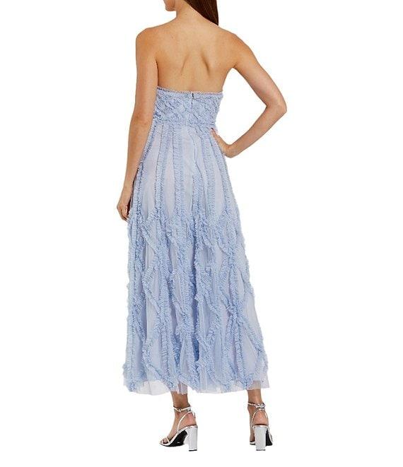 Mac Duggal Strapless Dotted Mesh A-Line Micro Ruffle Midi Dress Product Image