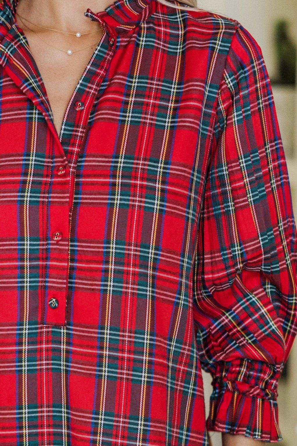 Under The Stars Red Tartan Plaid Tie Back Dress Female Product Image