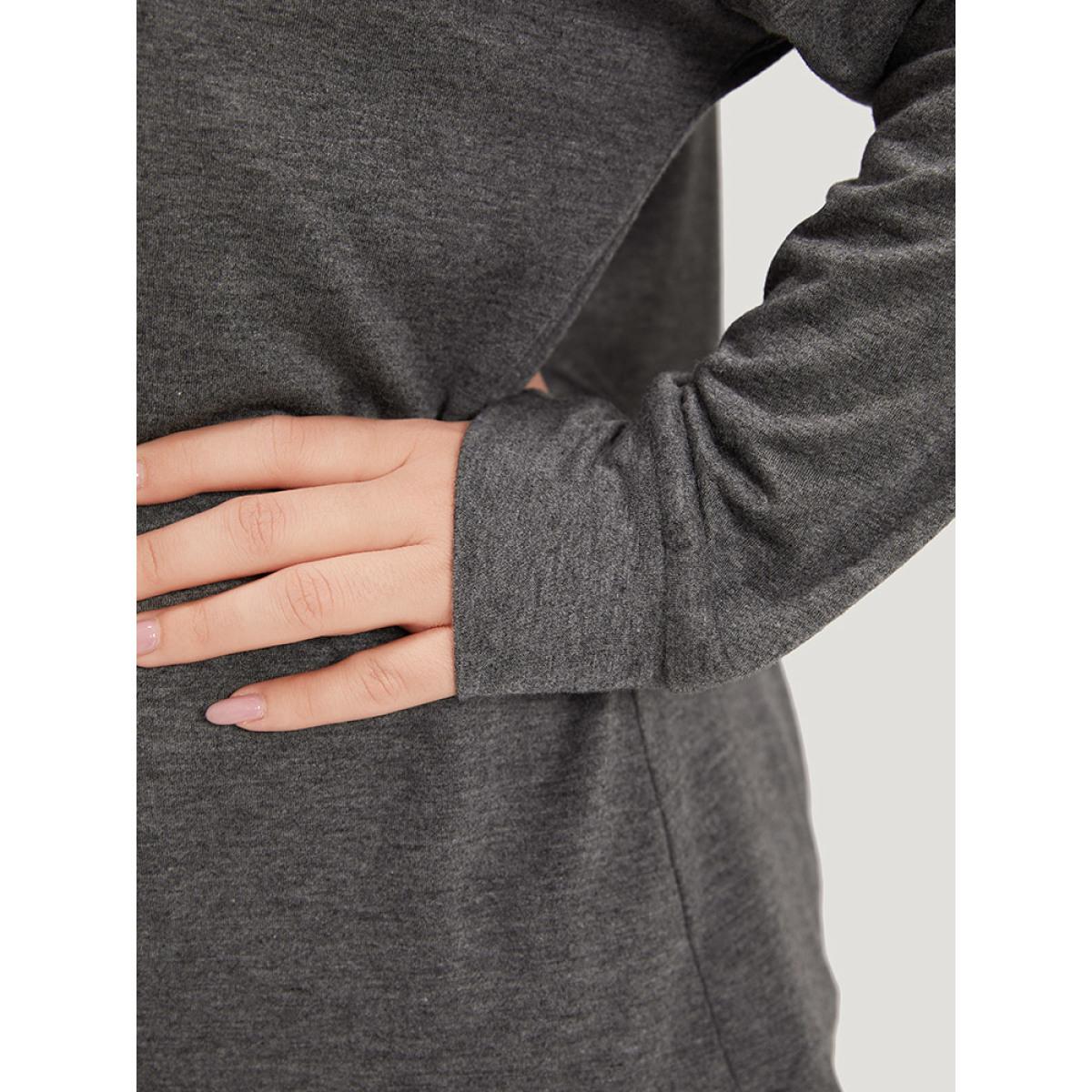 Plus Size Rhinestone Detail Hollow Out V Neck Long Sleeve T-shirt DimGray Women Casual Cut-Out Plain V-neck Dailywear T-shirts BloomChic 14-16/1X Product Image