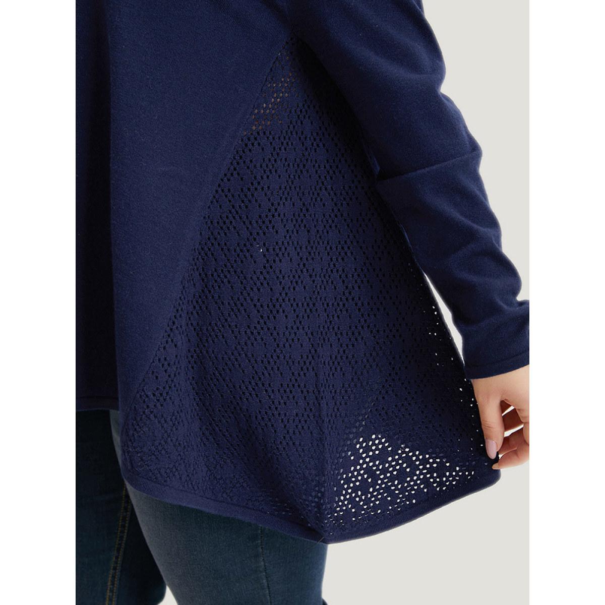 Plus Size Supersoft Essentials Cut Out Patchwork Pullover DarkBlue Women Casual Loose Long Sleeve Round Neck Dailywear Pullovers BloomChic 26/4X Product Image